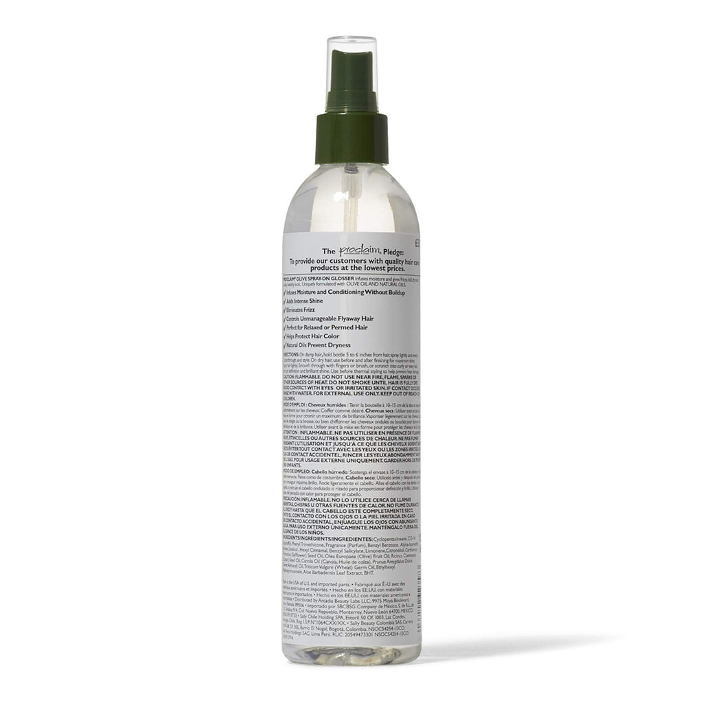 Proclaim Olive Spray-On Glosser – Detangle, Smooth, Anti-Frizz for Relaxed or Permed Hair