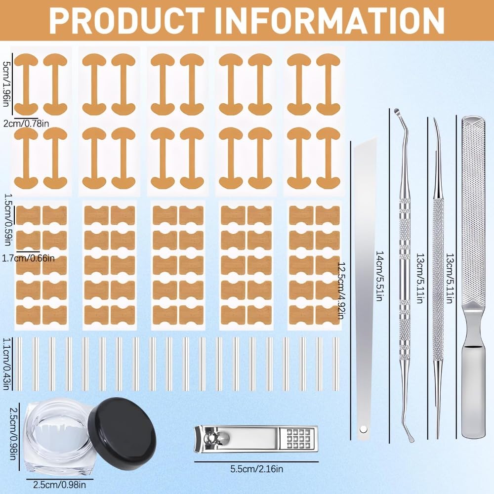 Professional Pedicure Tools Ingrown Toenail Kit – 4-Piece Set with Breathable Corrector Strips, Curved Patches, File & Lifters