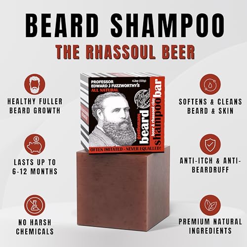 Professor Fuzzworthy's Beard Shampoo Bar for Extra Soft, Healthy Beard - Beer & Rhassoul Clay - 4.2 oz - Australia