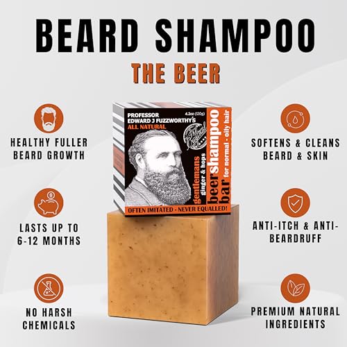 Professor Fuzzworthy's Gentlemans Beer Shampoo Bar – All-Natural Tasmanian Oils for Hair, Beard & Body (4.2 oz)