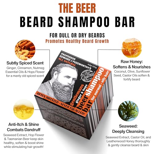 Professor Fuzzworthy's Gentlemans Beer Shampoo Bar – All-Natural Tasmanian Oils for Hair, Beard & Body (4.2 oz)