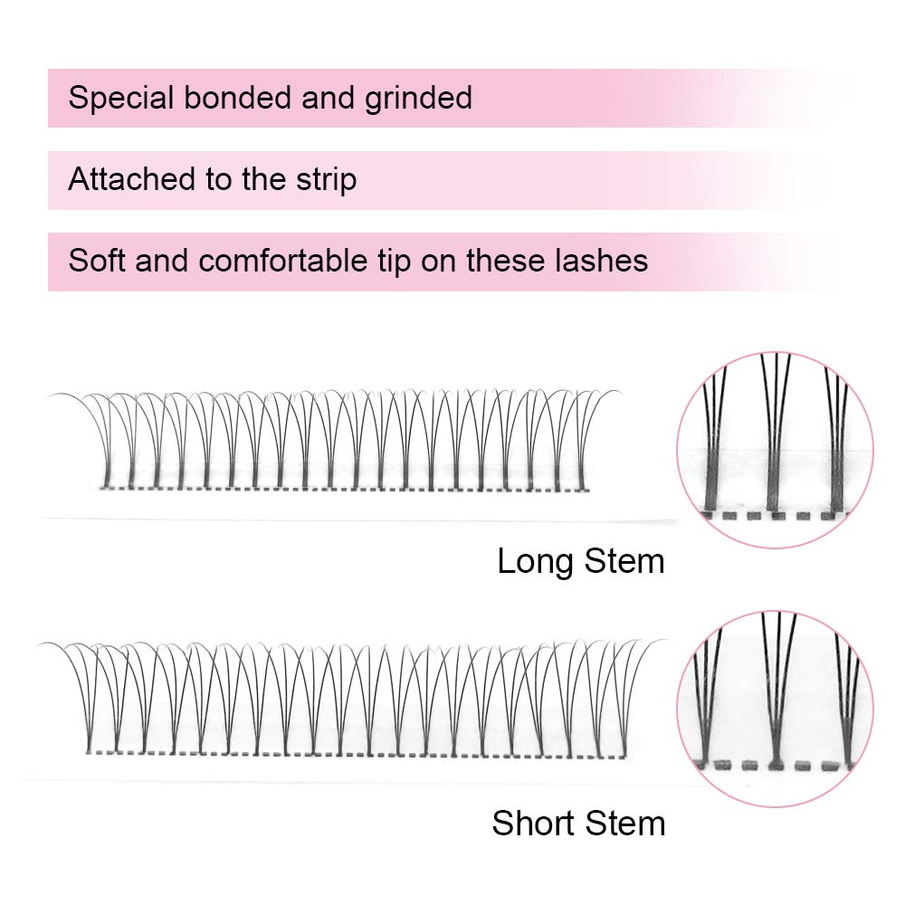 PRO LASHBEAUTY Premade Volume Eyelash Extensions – Short Stem 3D-C/D Curl, 0.07/0.10, 11mm