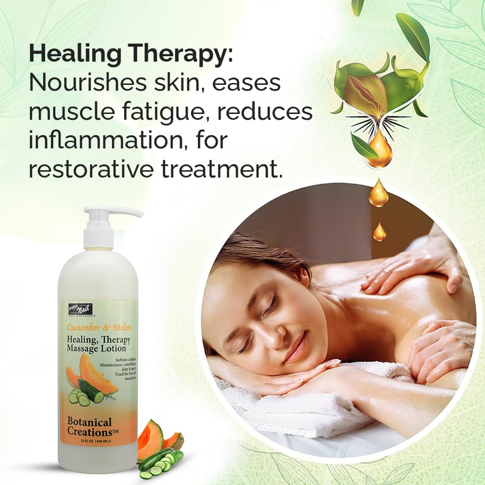PRO NAIL Healing Therapy Massage Lotion, Cucumber Melon – 32 oz | Spa-Quality Hydration for Hands, Feet & Body