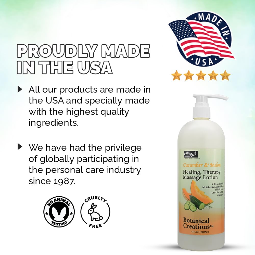 PRO NAIL Healing Therapy Massage Lotion, Cucumber Melon – 32 oz | Spa-Quality Hydration for Hands, Feet & Body