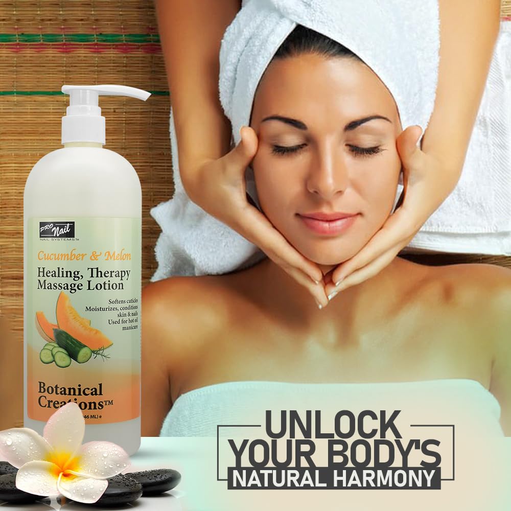 PRO NAIL Healing Therapy Massage Lotion, Cucumber Melon – 32 oz | Spa-Quality Hydration for Hands, Feet & Body