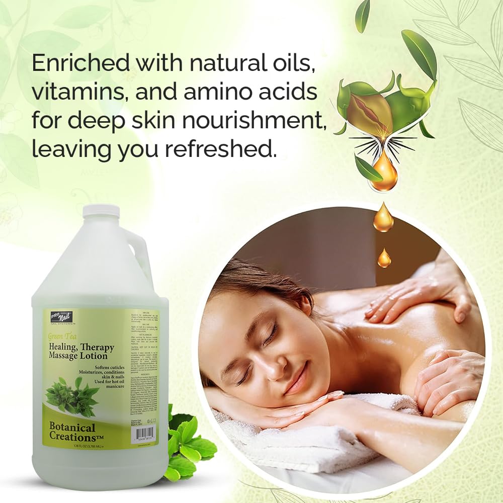 PRO NAIL Healing Therapy Massage Lotion – 1 Gallon, Green Tea – Spa Pedicure & Body Care