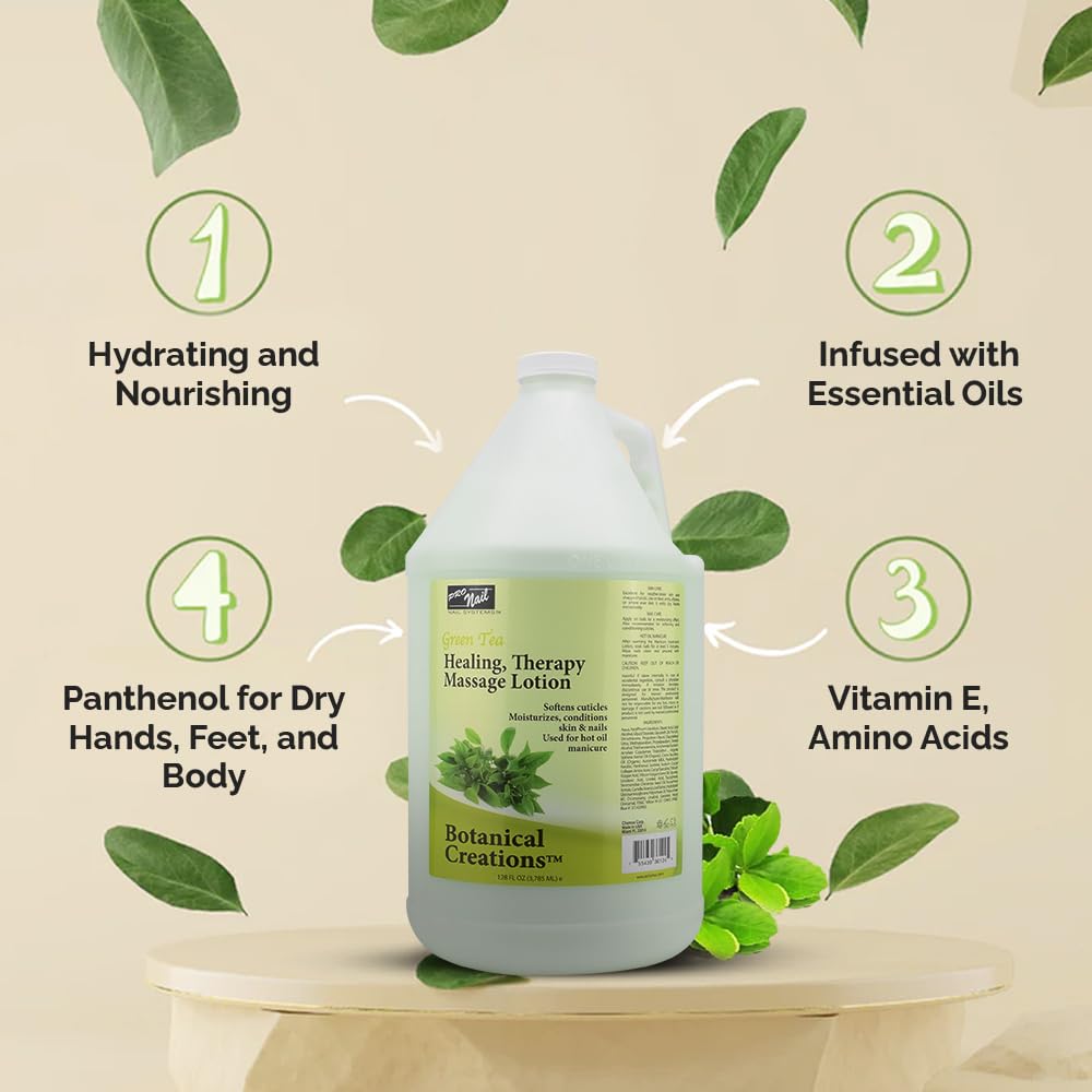 PRO NAIL Healing Therapy Massage Lotion – 1 Gallon, Green Tea – Spa Pedicure & Body Care