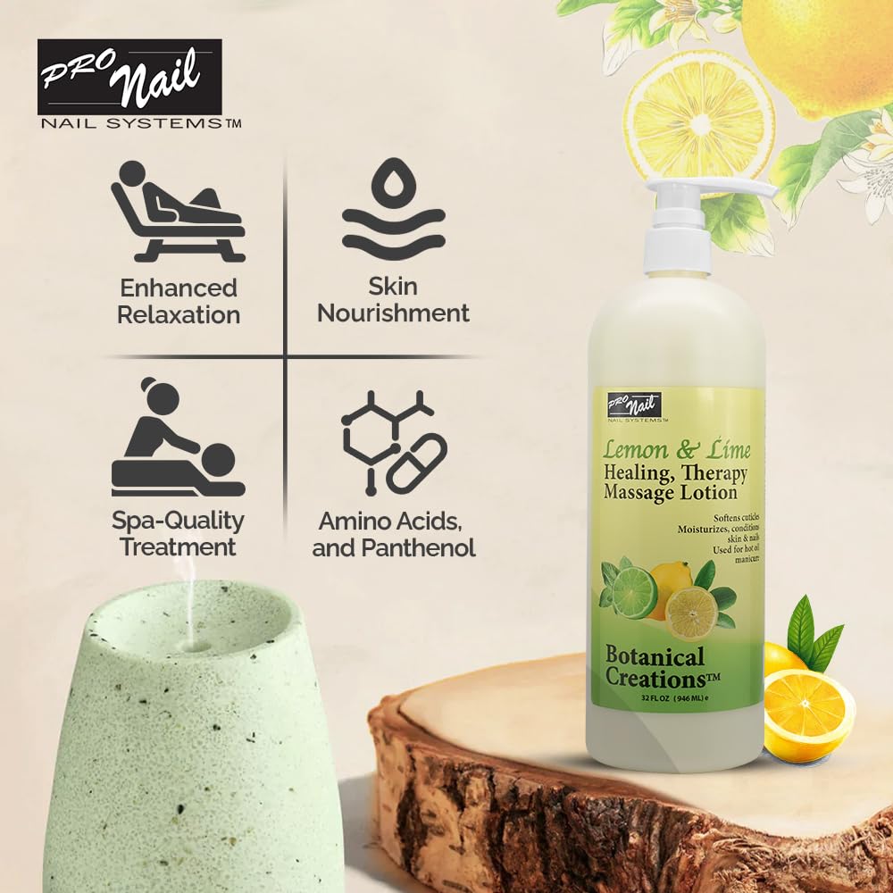 PRO NAIL Healing Therapy Massage Lotion – 32 oz Lemon & Lime for Professional Pedicure & Body Care