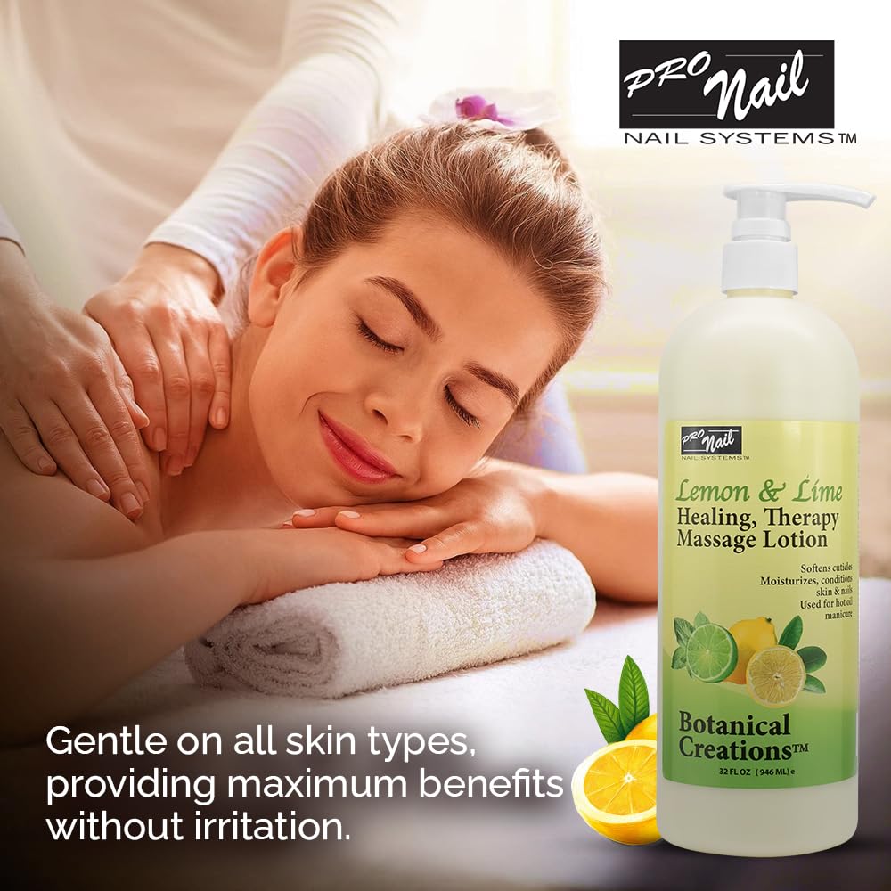 PRO NAIL Healing Therapy Massage Lotion – 32 oz Lemon & Lime for Professional Pedicure & Body Care