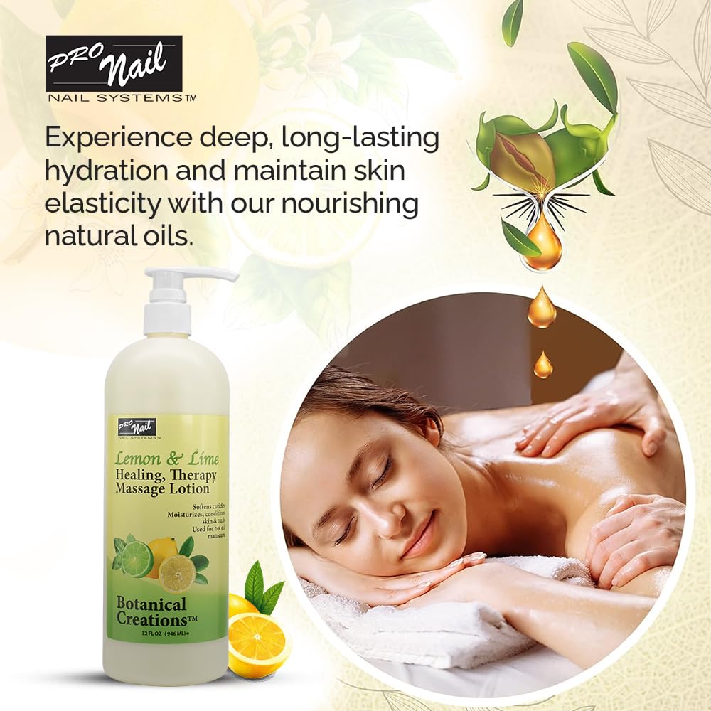 PRO NAIL Healing Therapy Massage Lotion – 32 oz Lemon & Lime for Professional Pedicure & Body Care
