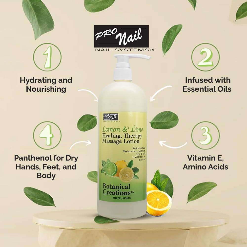 PRO NAIL Healing Therapy Massage Lotion – 32 oz Lemon & Lime for Professional Pedicure & Body Care