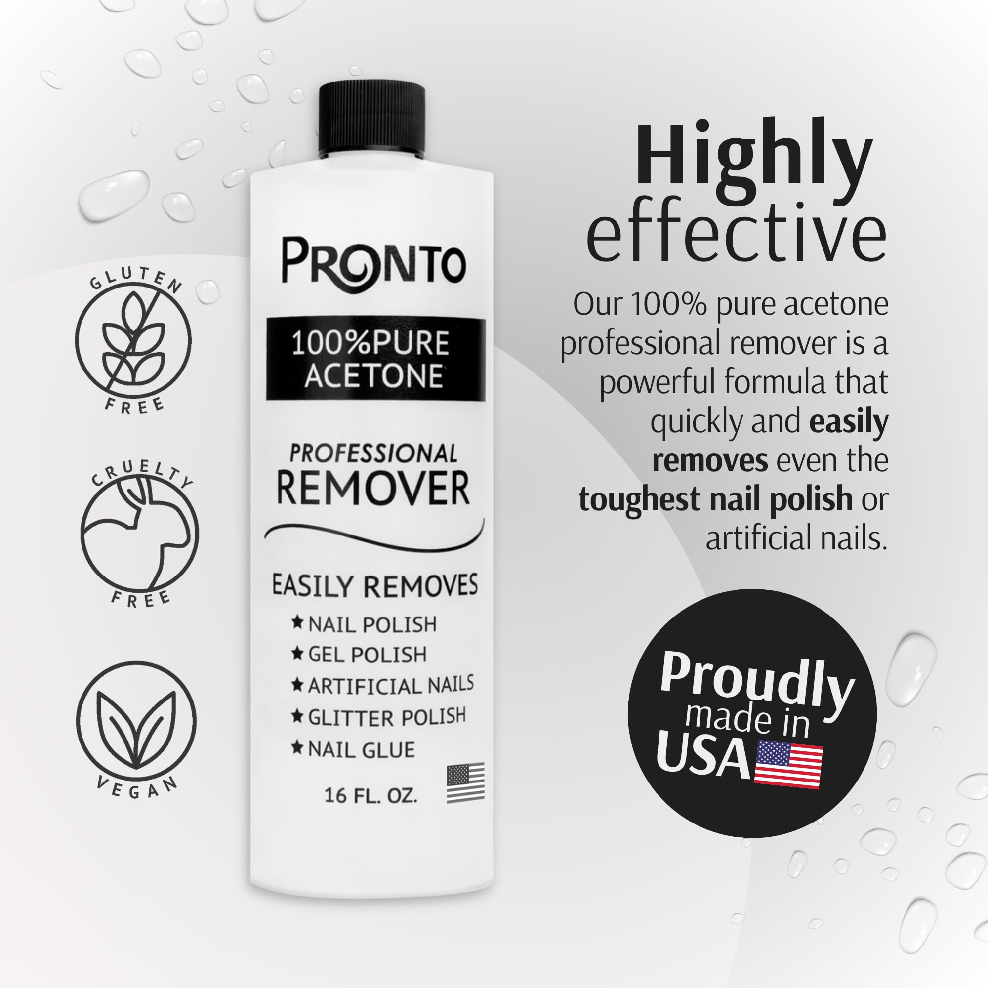 Pronto 100% Acetone Nail Polish Remover - 16 Fl Oz | Gel, Glue, & Acrylic Remover