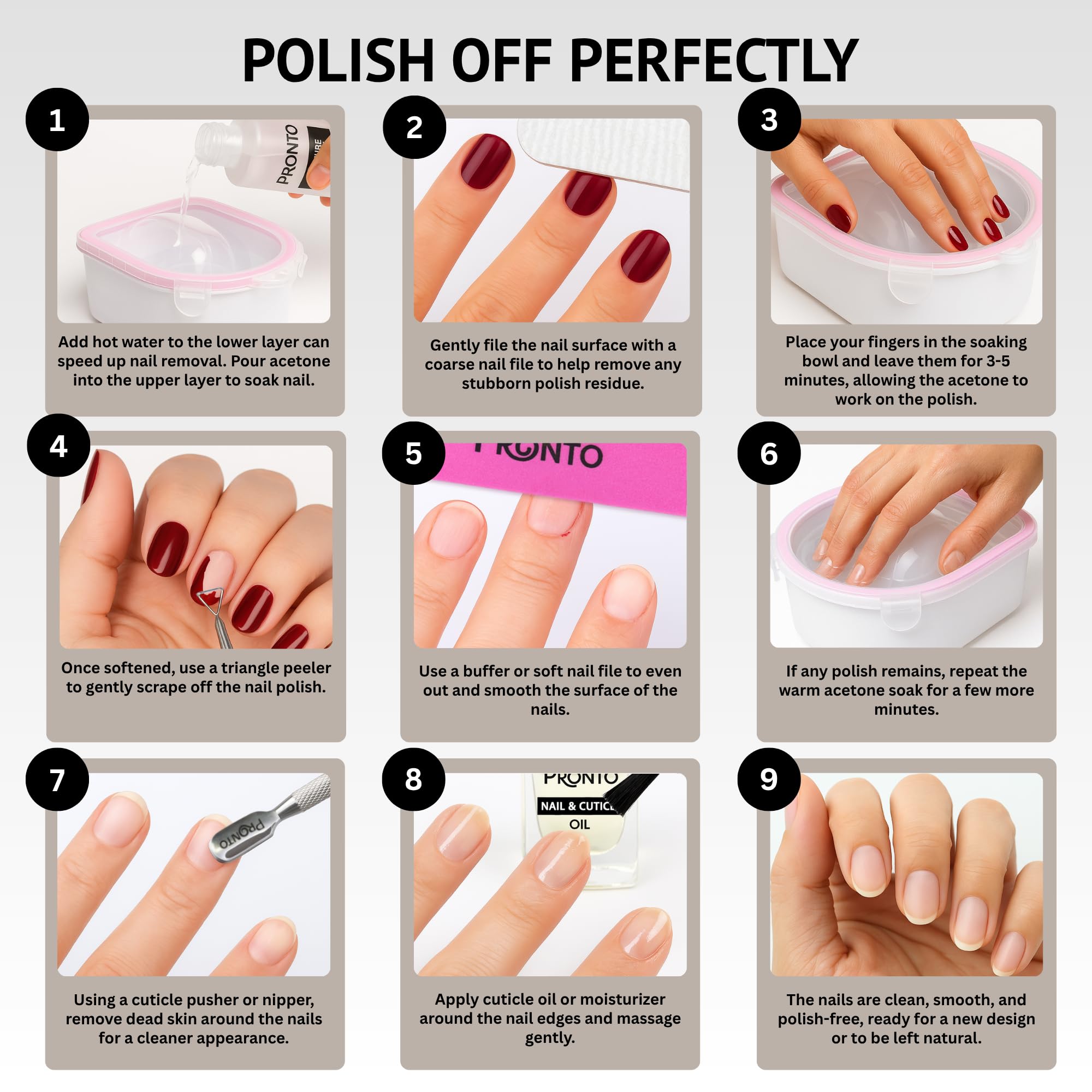 Pronto Gel Nail Polish Remover Kit – 8oz Pure Acetone, Nail File & Soak-Off Bowl