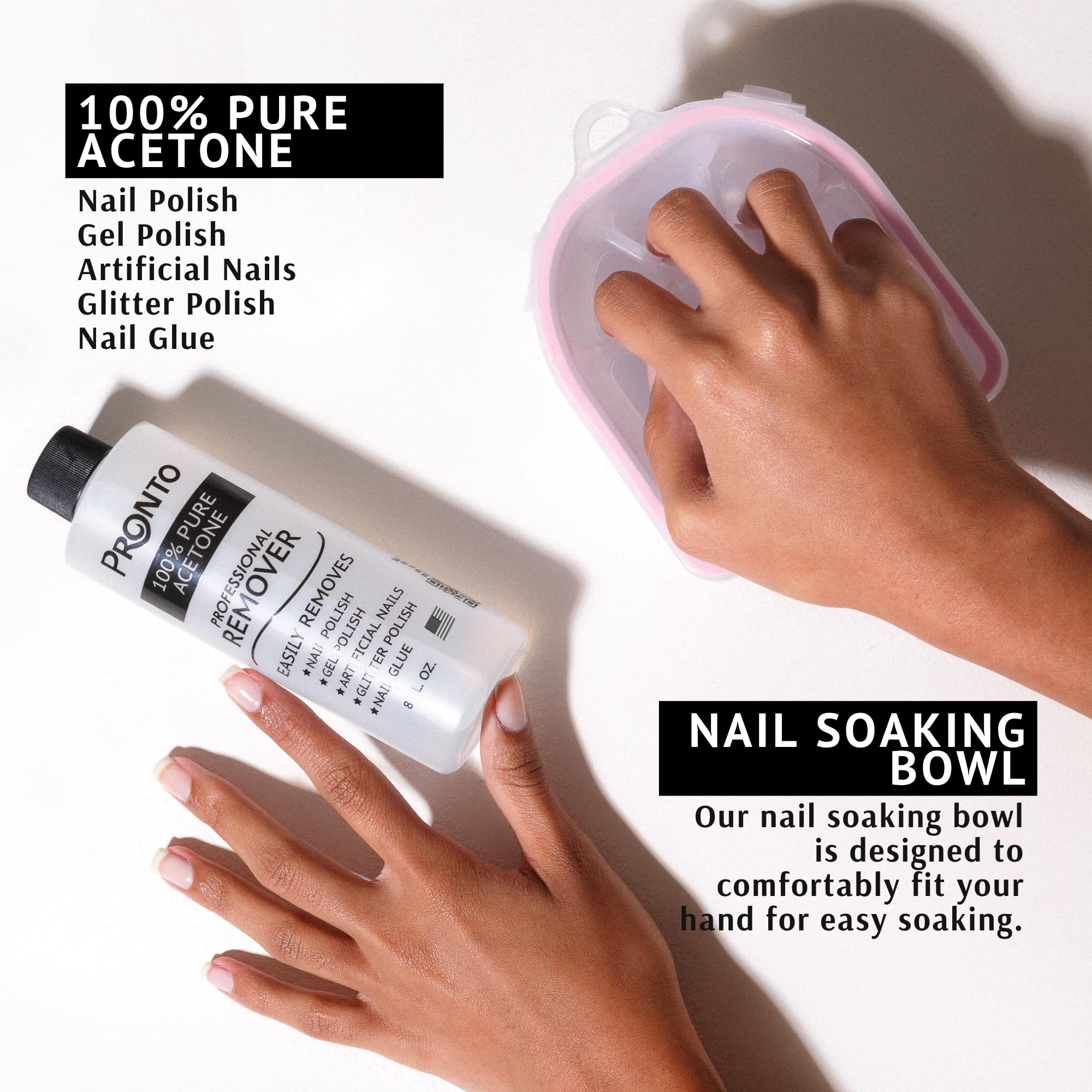 Pronto Gel Nail Polish Remover Kit – 8oz Pure Acetone, Nail File & Soak-Off Bowl