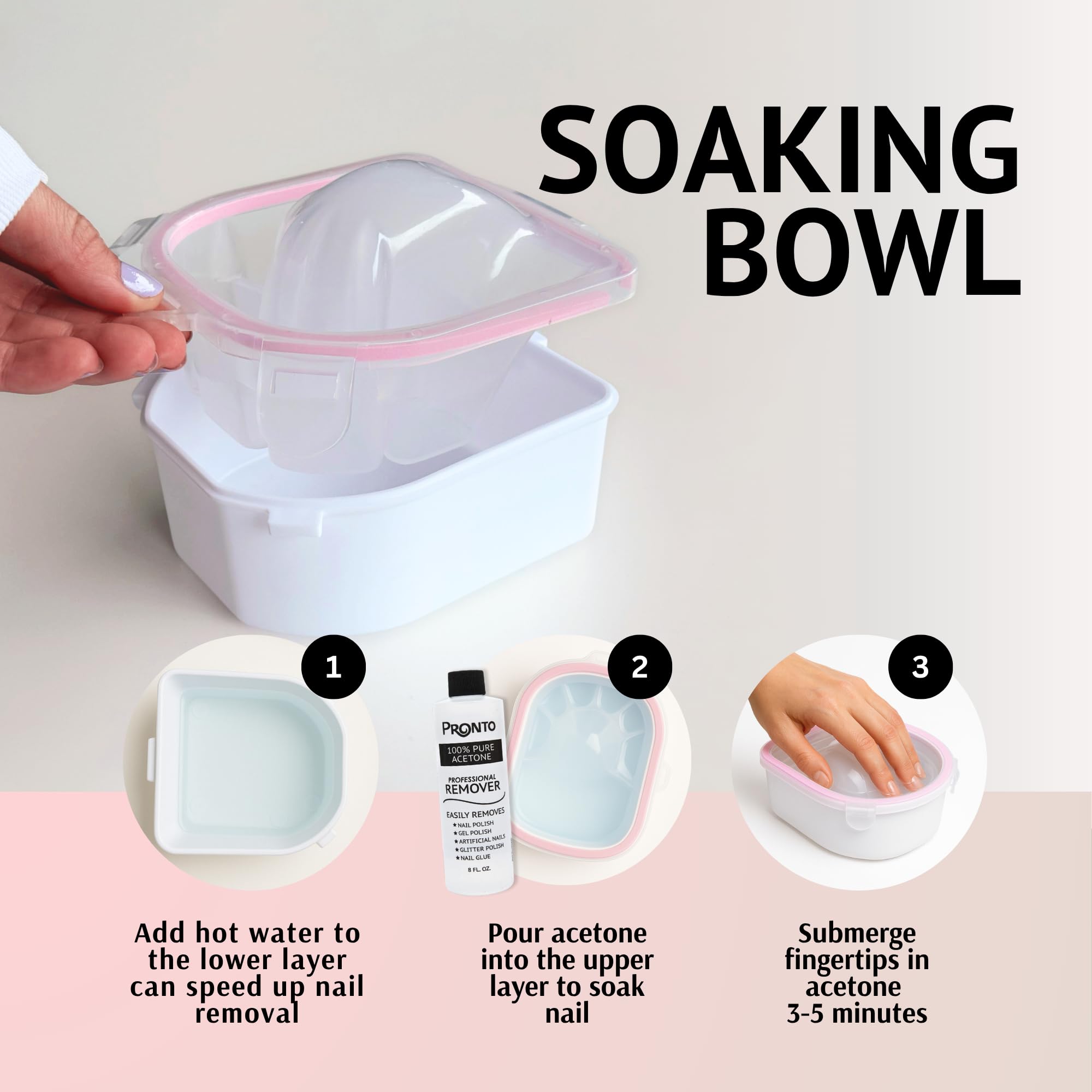 Pronto Gel Nail Polish Remover Kit – 8oz Pure Acetone, Nail File & Soak-Off Bowl
