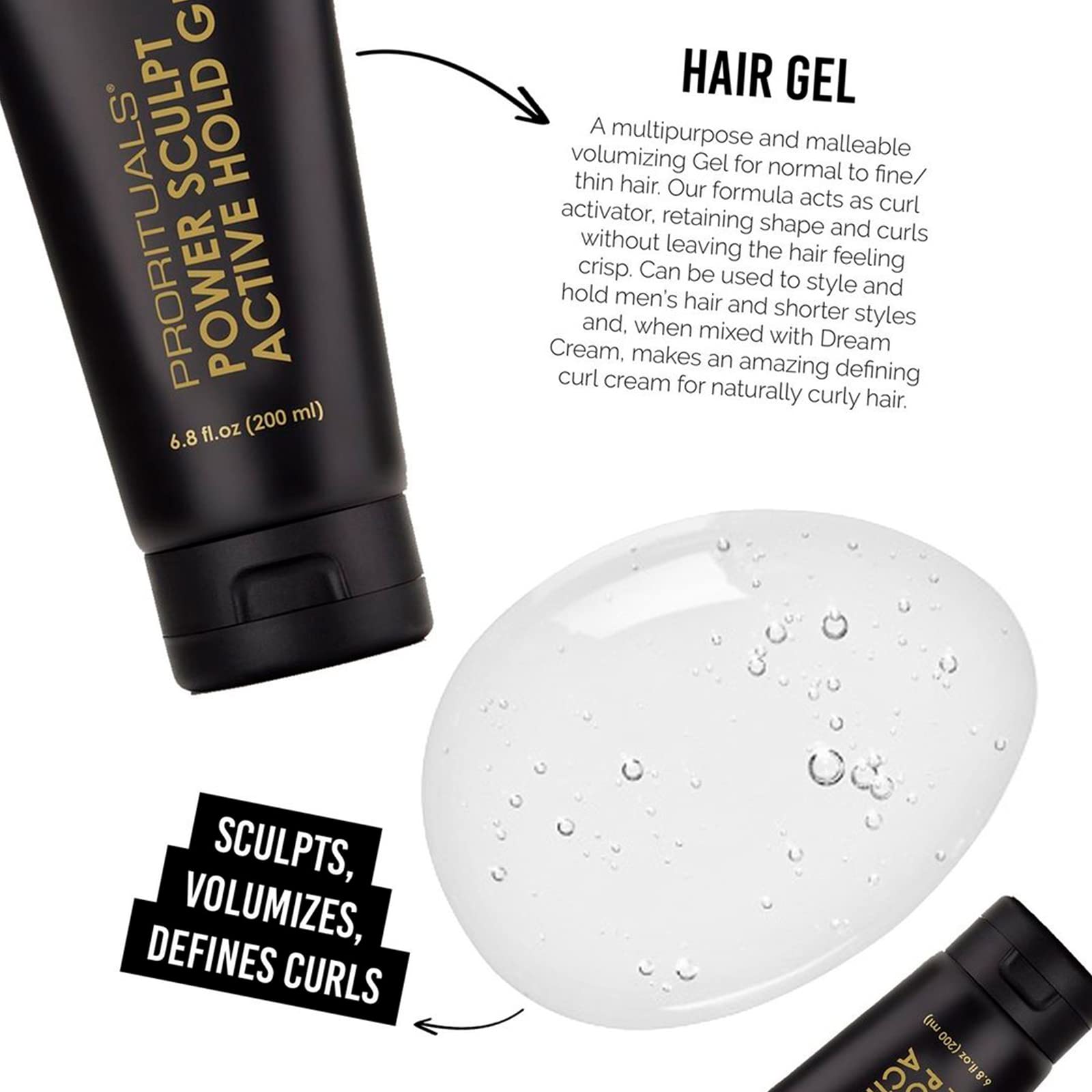 Prorituals Power Sculpt Active Hold Gel for Men – Light Hold, Aloe & Almond Oil, 6.8 fl oz