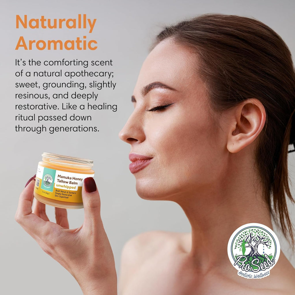Manuka Honey Unwhipped Tallow Balm by ProSeed Holistic Wellness – Hydrating Balm for Face, Hands & Body