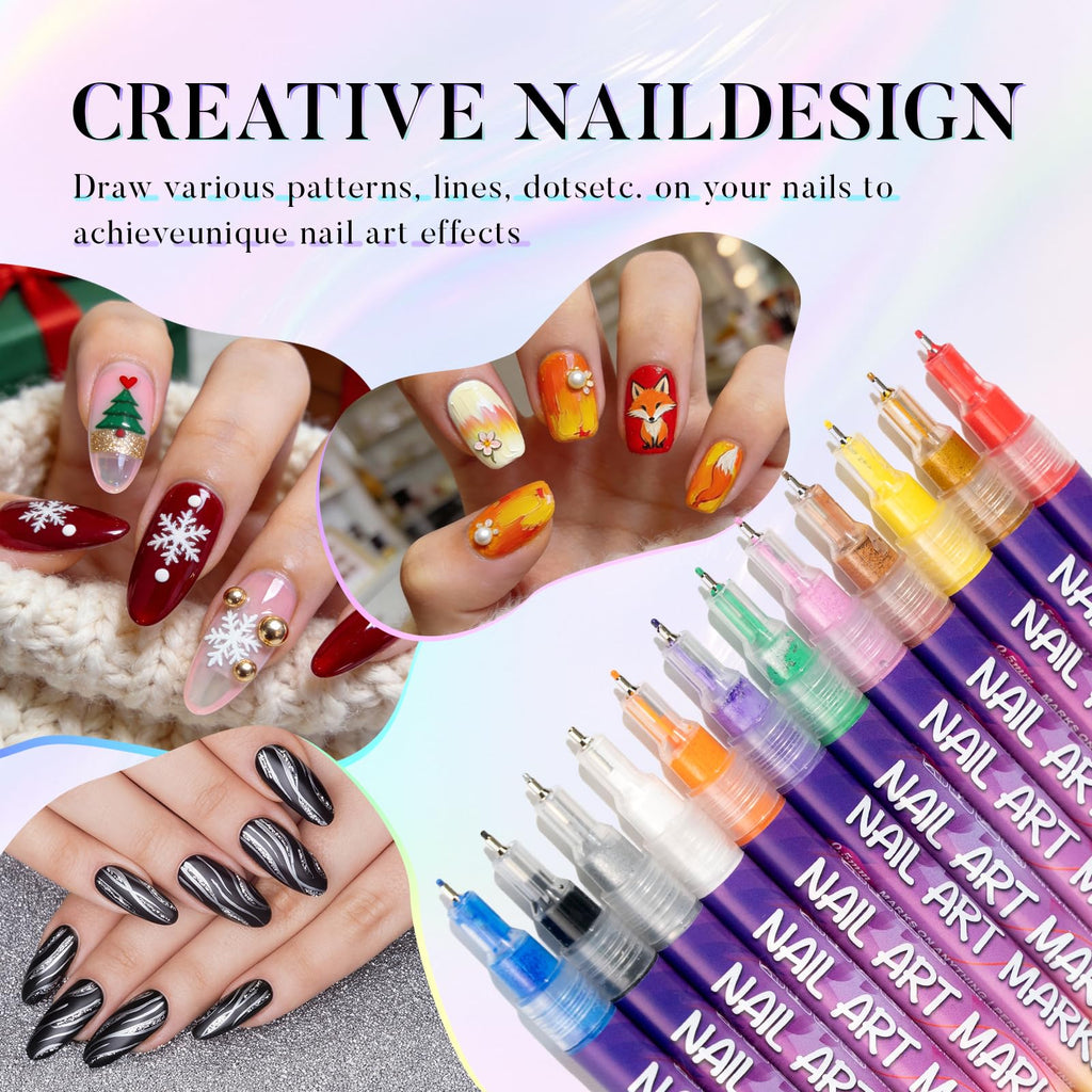 PROTECTMETER Nail Art Pens — 12 Colors, 0.5mm Fine Tip, Quick-Dry Water-Based Kit