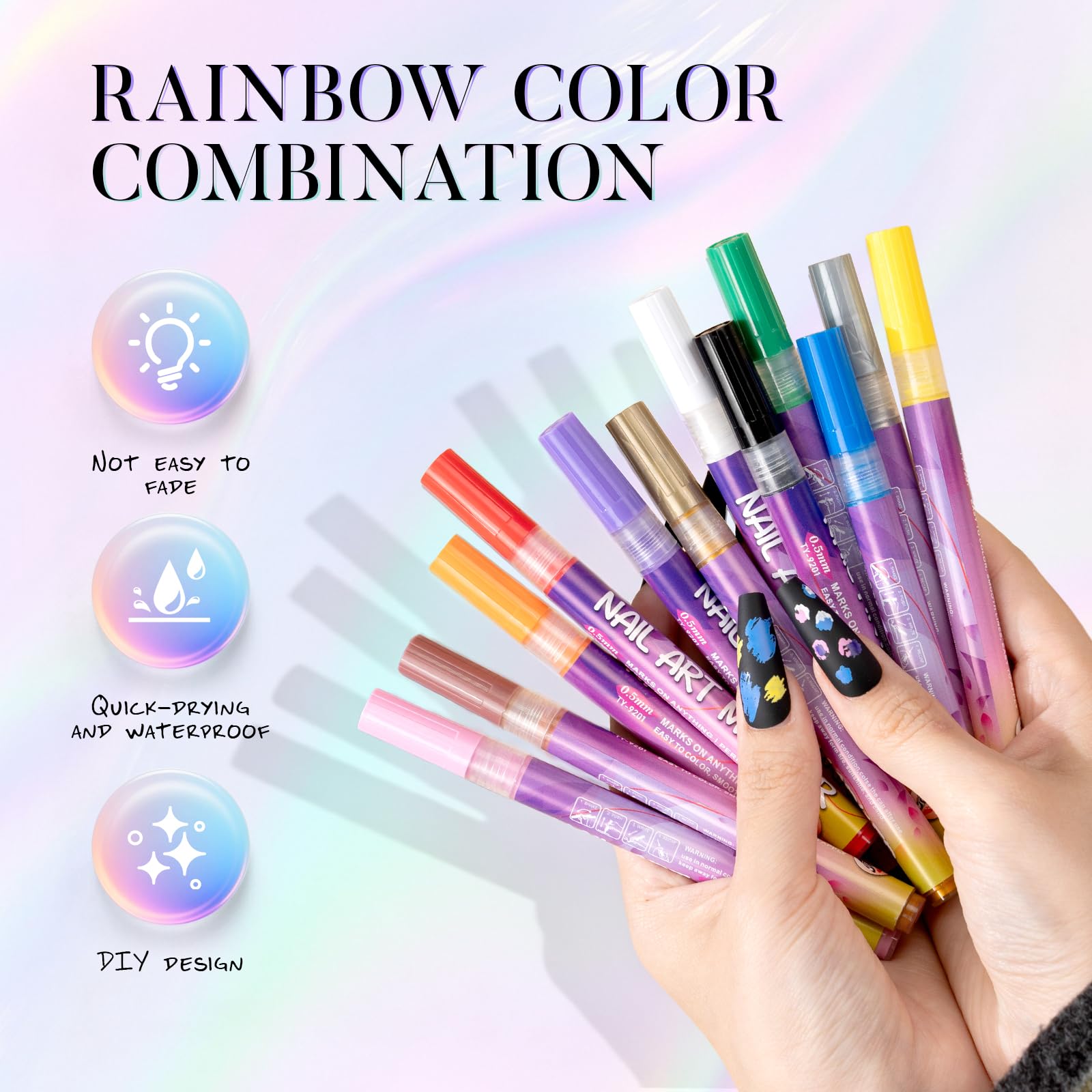 PROTECTMETER Nail Art Pens — 12 Colors, 0.5mm Fine Tip, Quick-Dry Water-Based Kit