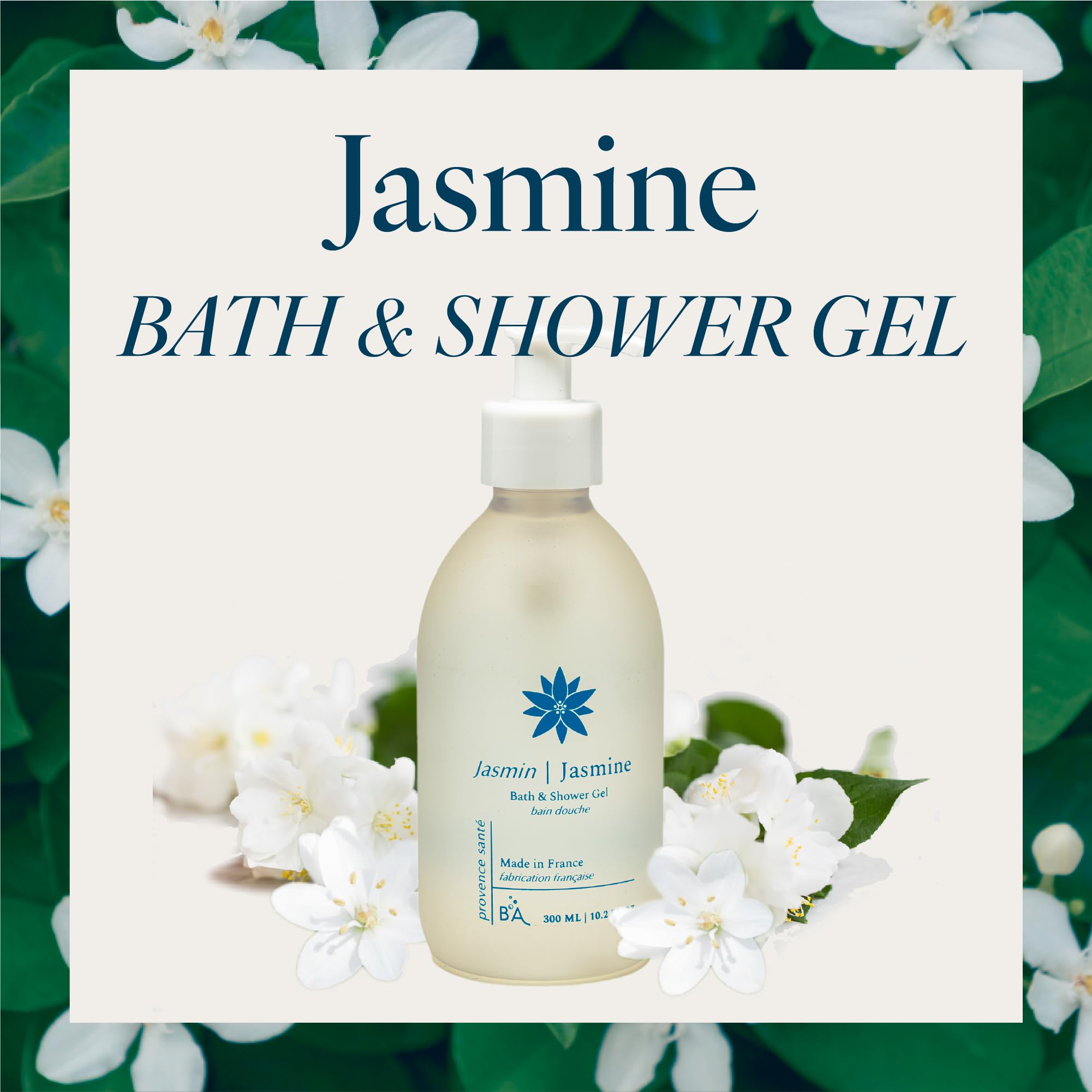 Provence Sante Cleansing Bath & Shower Gel – Almond Oil Moisturizing Body Wash, Jasmine Scent, Made in France