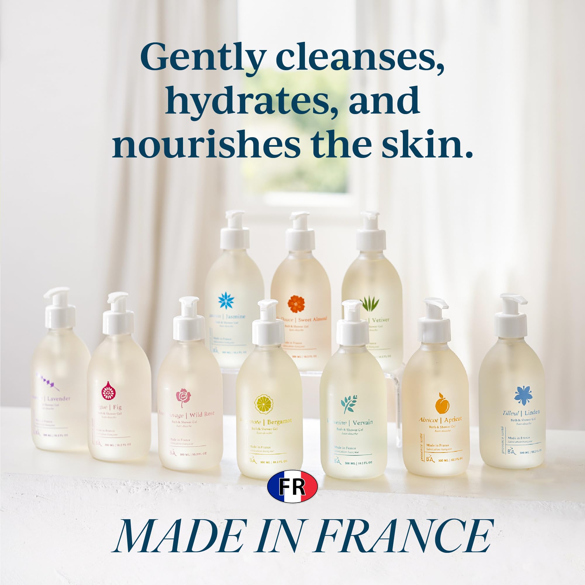 Provence Sante Cleansing Bath & Shower Gel – Almond Oil Moisturizing Body Wash, Jasmine Scent, Made in France