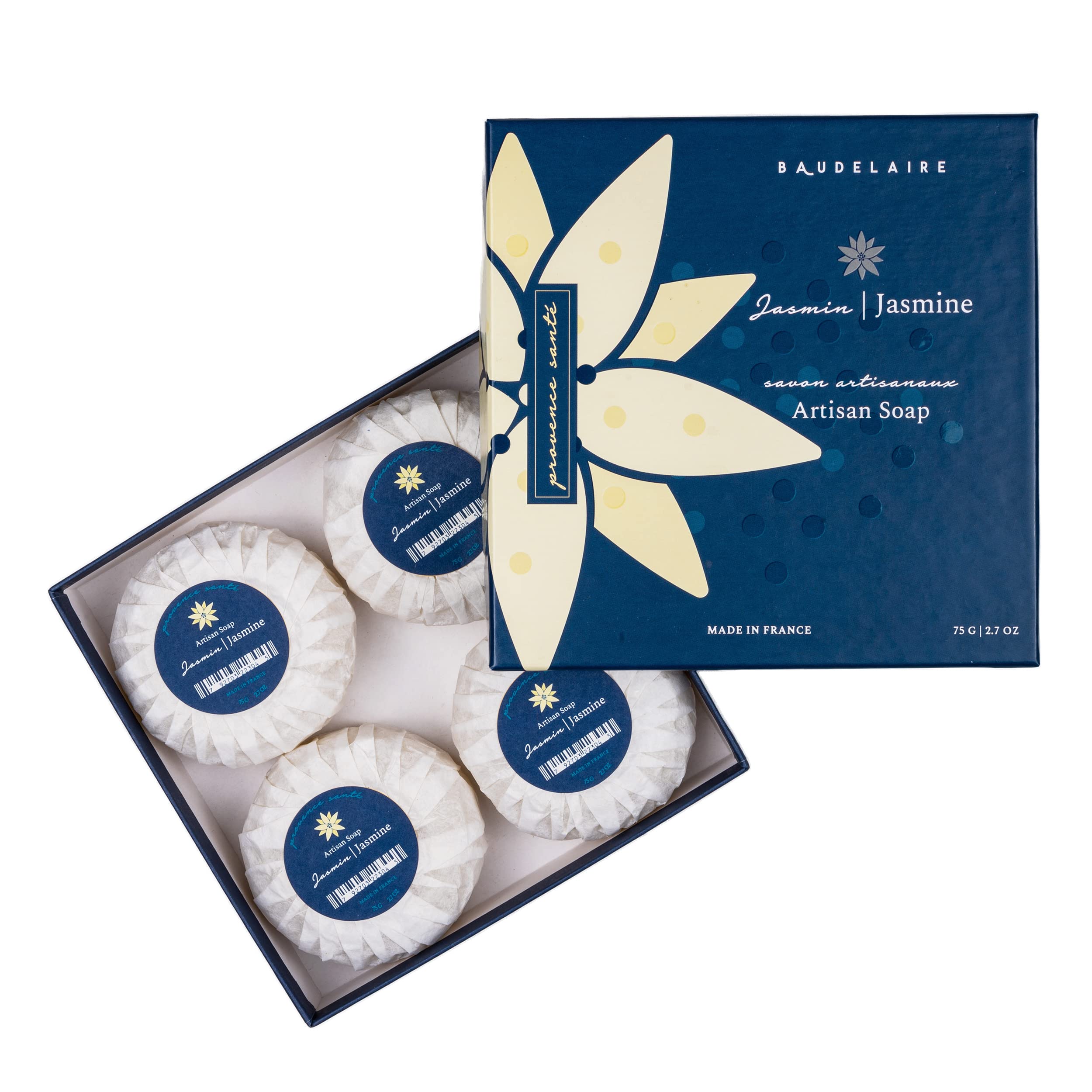 Provence Sante Luxury Jasmine Cleansing Bar Gift Box – Shea Butter, Triple-Milled, 4 x 2.7 oz