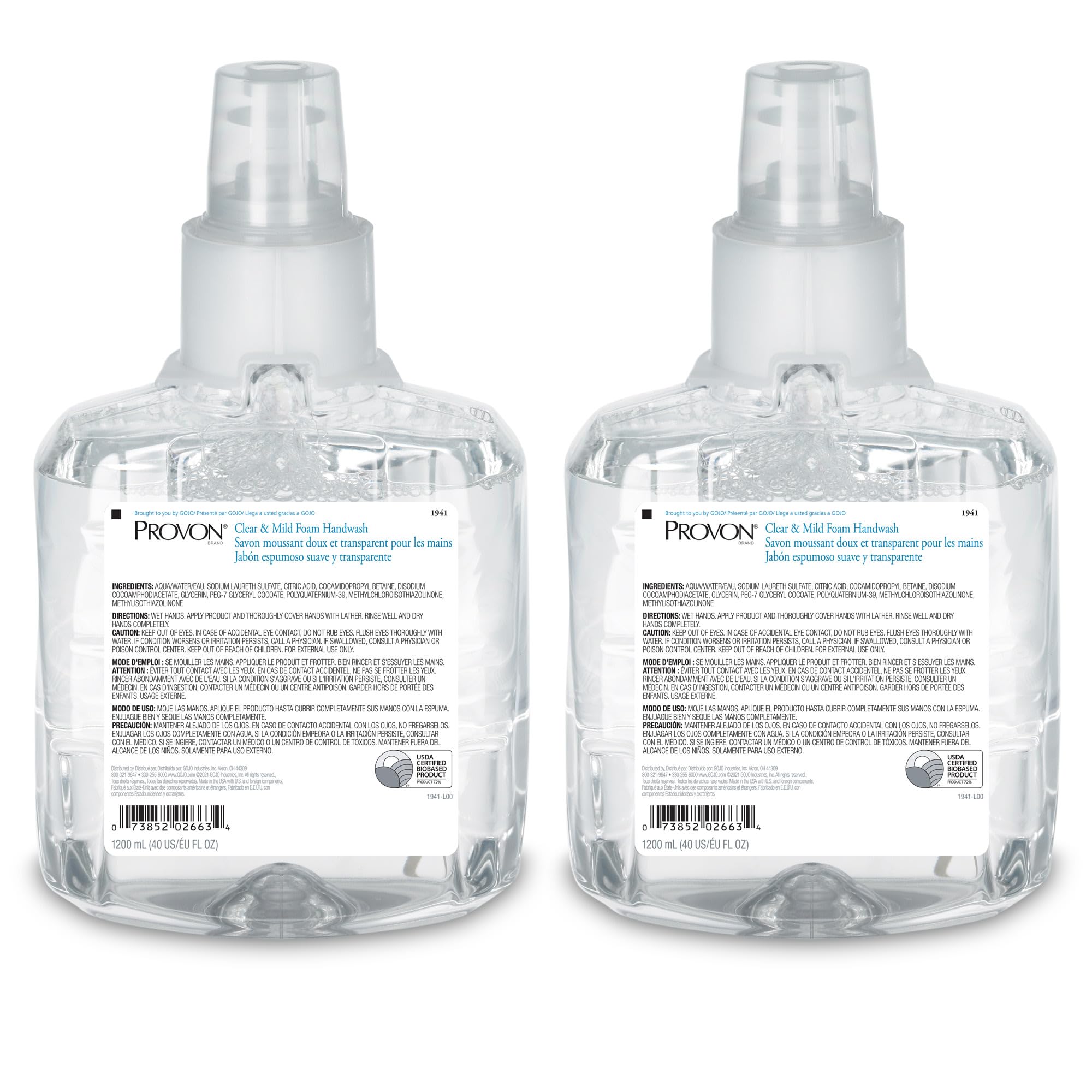 Provon LTX-12 Clear & Mild Foam Handwash Refill 1200 mL Pack of 2 - EcoLogo Certified