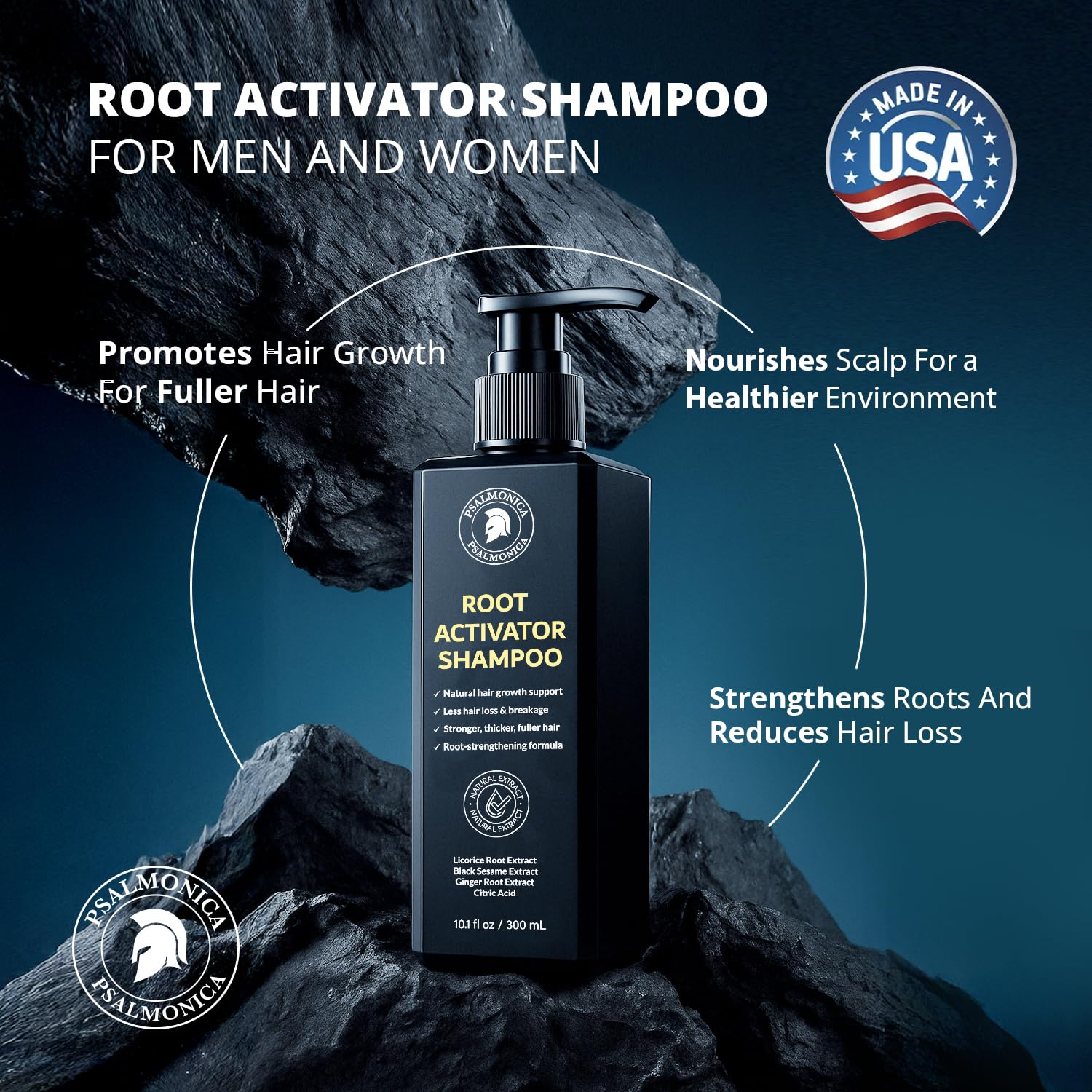 Psalmonica Root Activator Shampoo for Men – Herbal, Made in USA, Sulfate-Free
