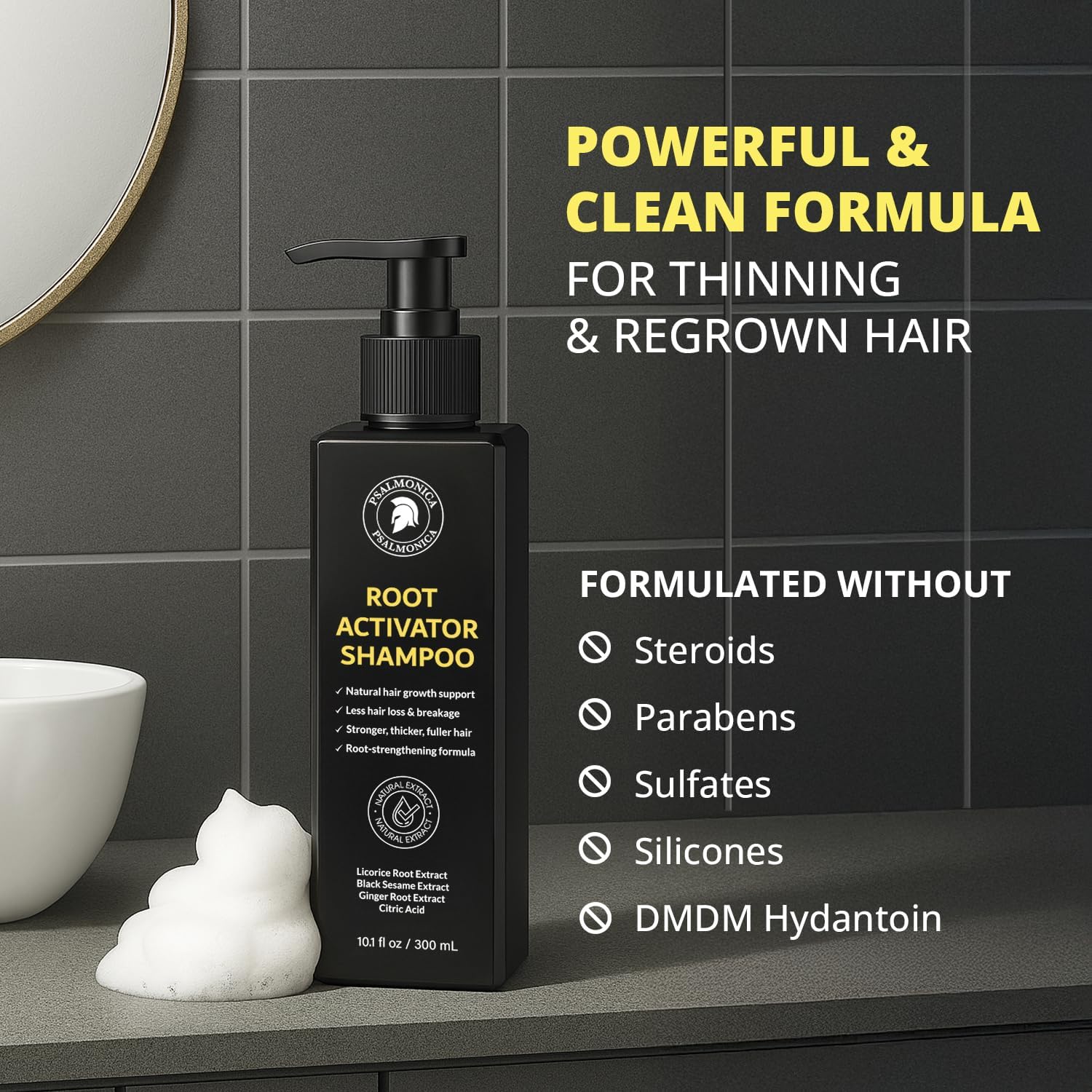 Psalmonica Root Activator Shampoo – Hair Growth Shampoo for Men & Women, Thinning Hair Solution, 10.1 Fl Oz