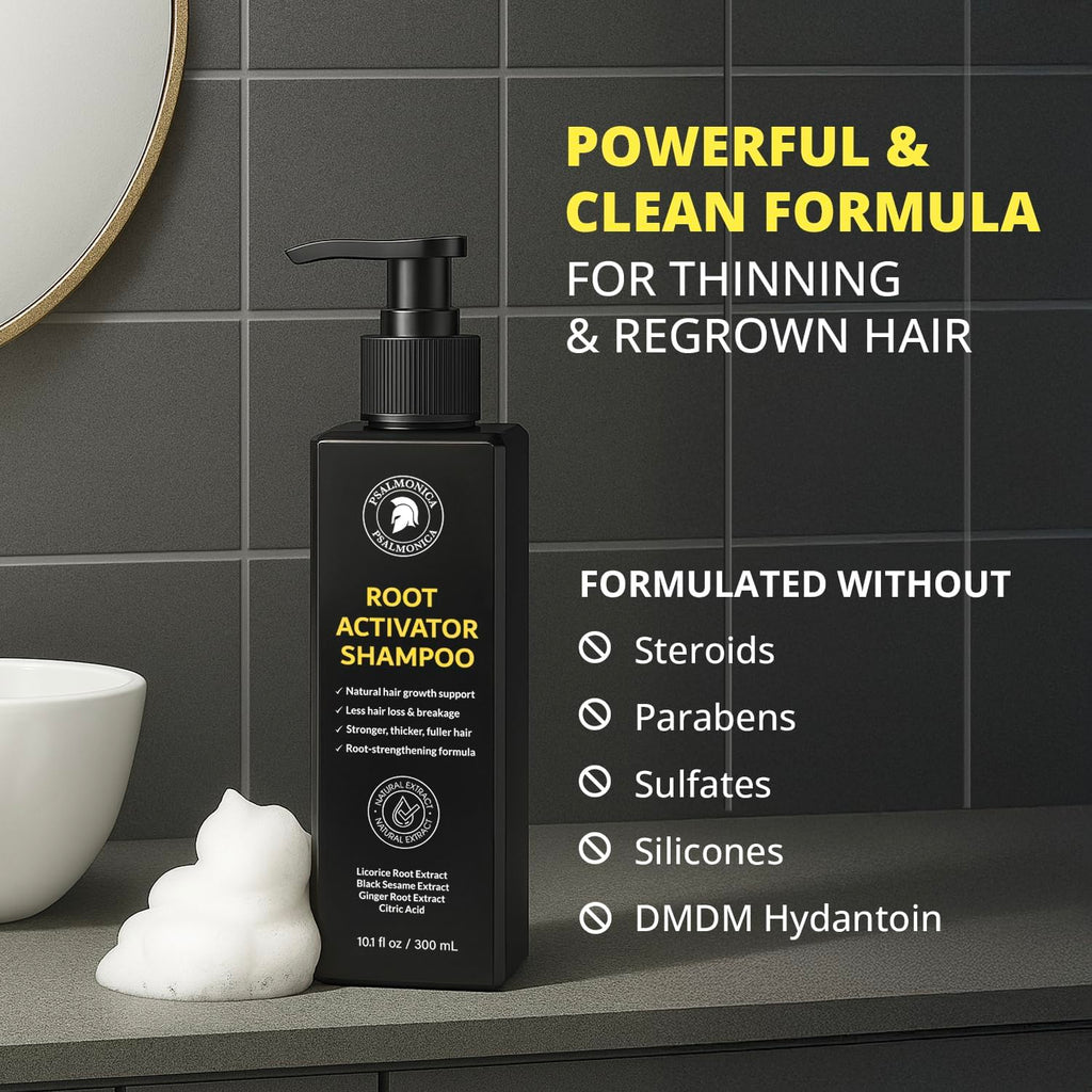 Psalmonica Root Activator Shampoo – Hair Growth & Fuller-Looking Hair for Men & Women (10.1 Fl Oz x2)