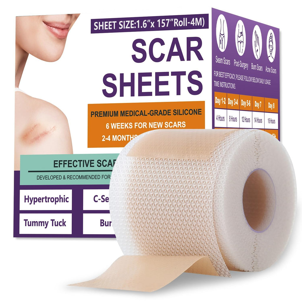 Psecici Silicone Scar Sheets Roll – Medical-Grade, Reusable Scar Tape for Surgical, C-Section, Tummy Tuck & Keloids (1.6" x 157" Roll)