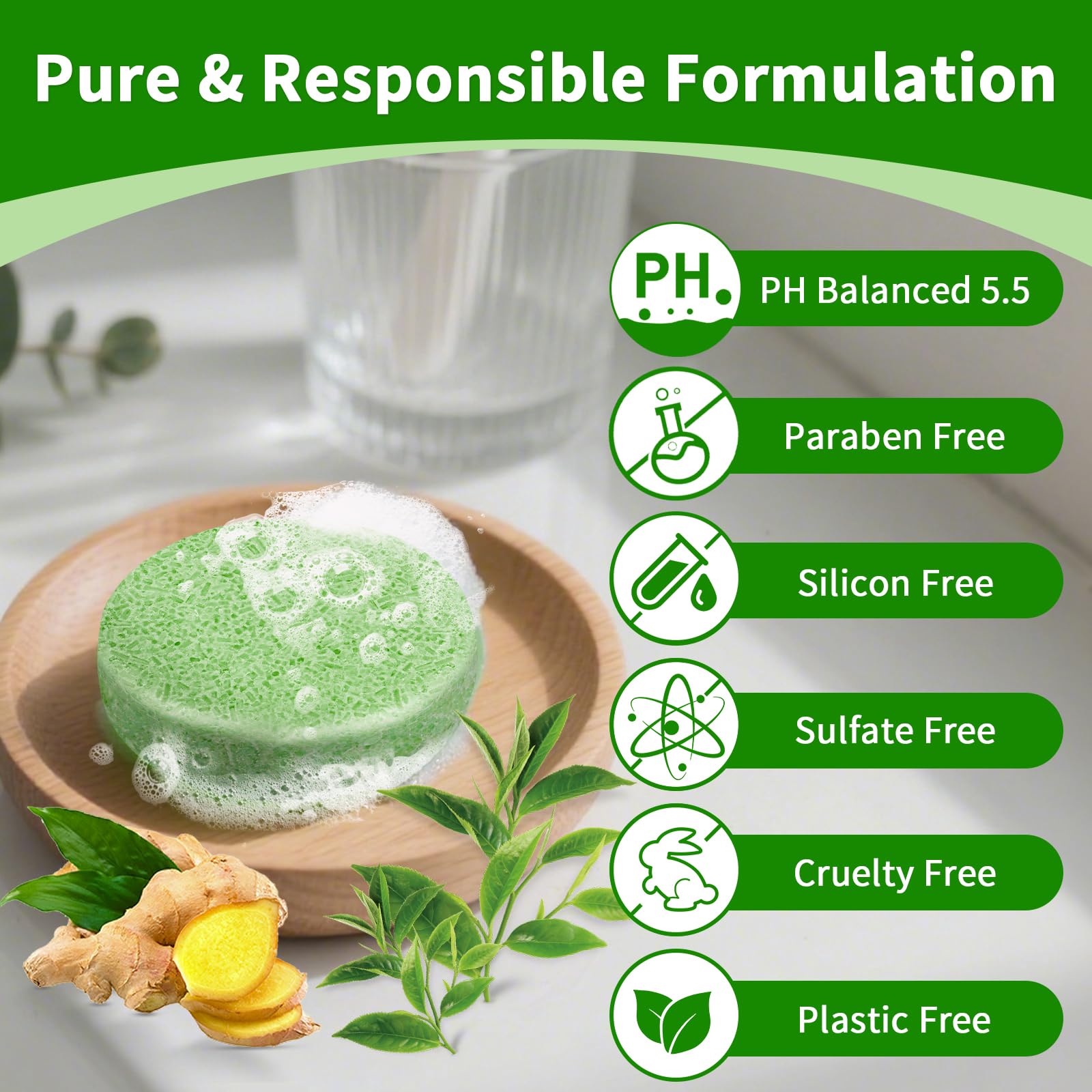 Pubpok Ginger & Tea Tree Bar Shampoo & Conditioner – Anti-Hair Loss, Growth Support, Clarifying Cleanse