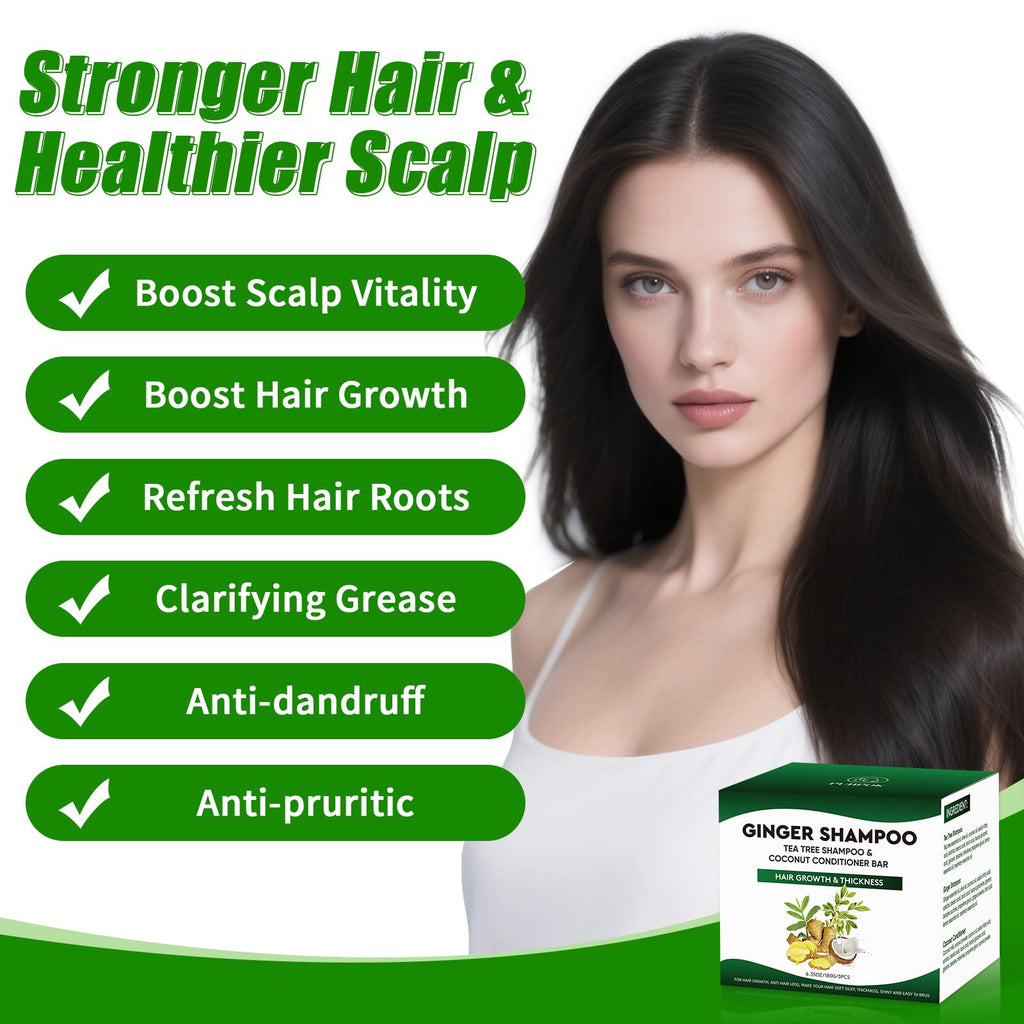 Pubpok Ginger & Tea Tree Bar Shampoo & Conditioner – Anti-Hair Loss, Growth Support, Clarifying Cleanse