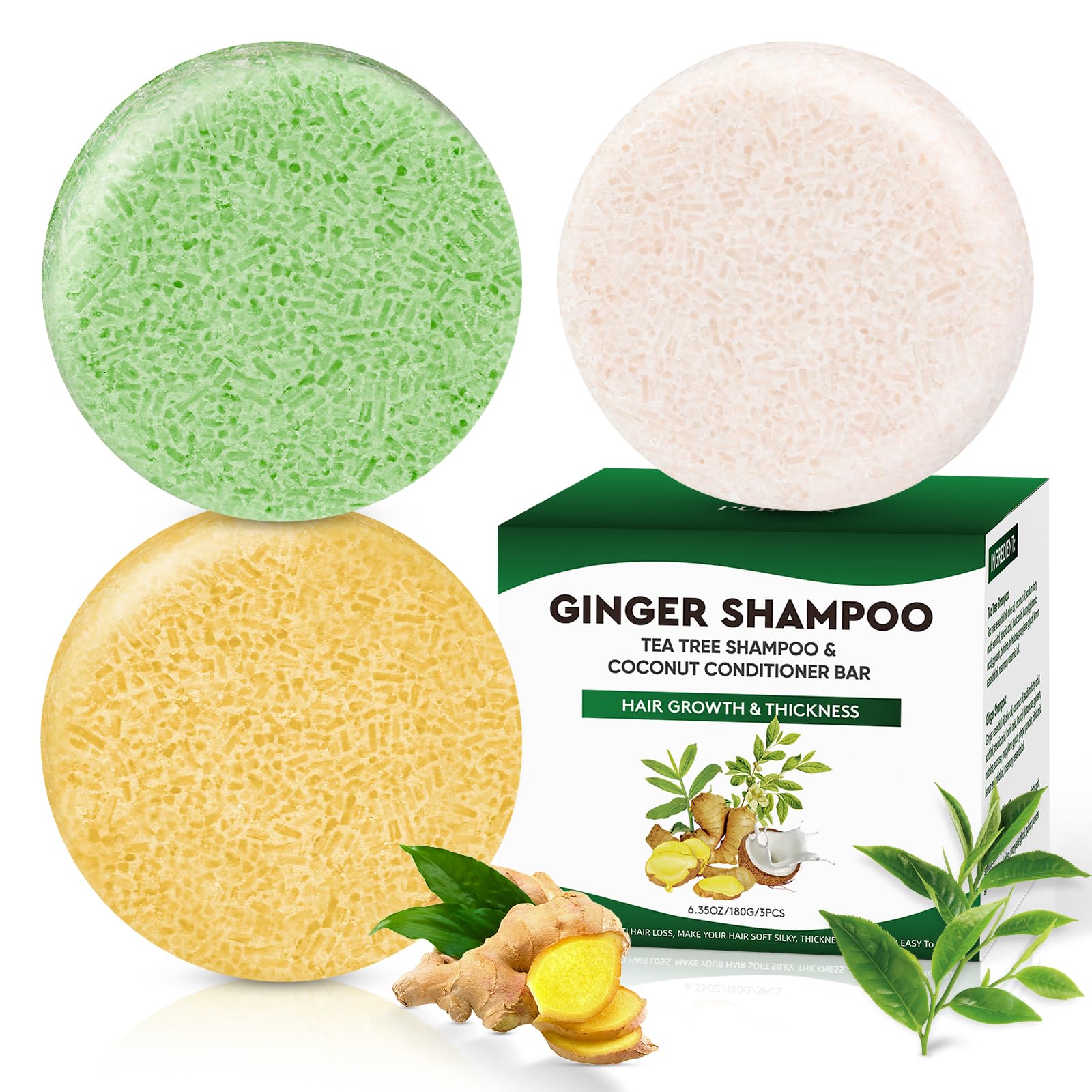 Pubpok Ginger & Tea Tree Bar Shampoo & Conditioner – Anti-Hair Loss, Growth Support, Clarifying Cleanse