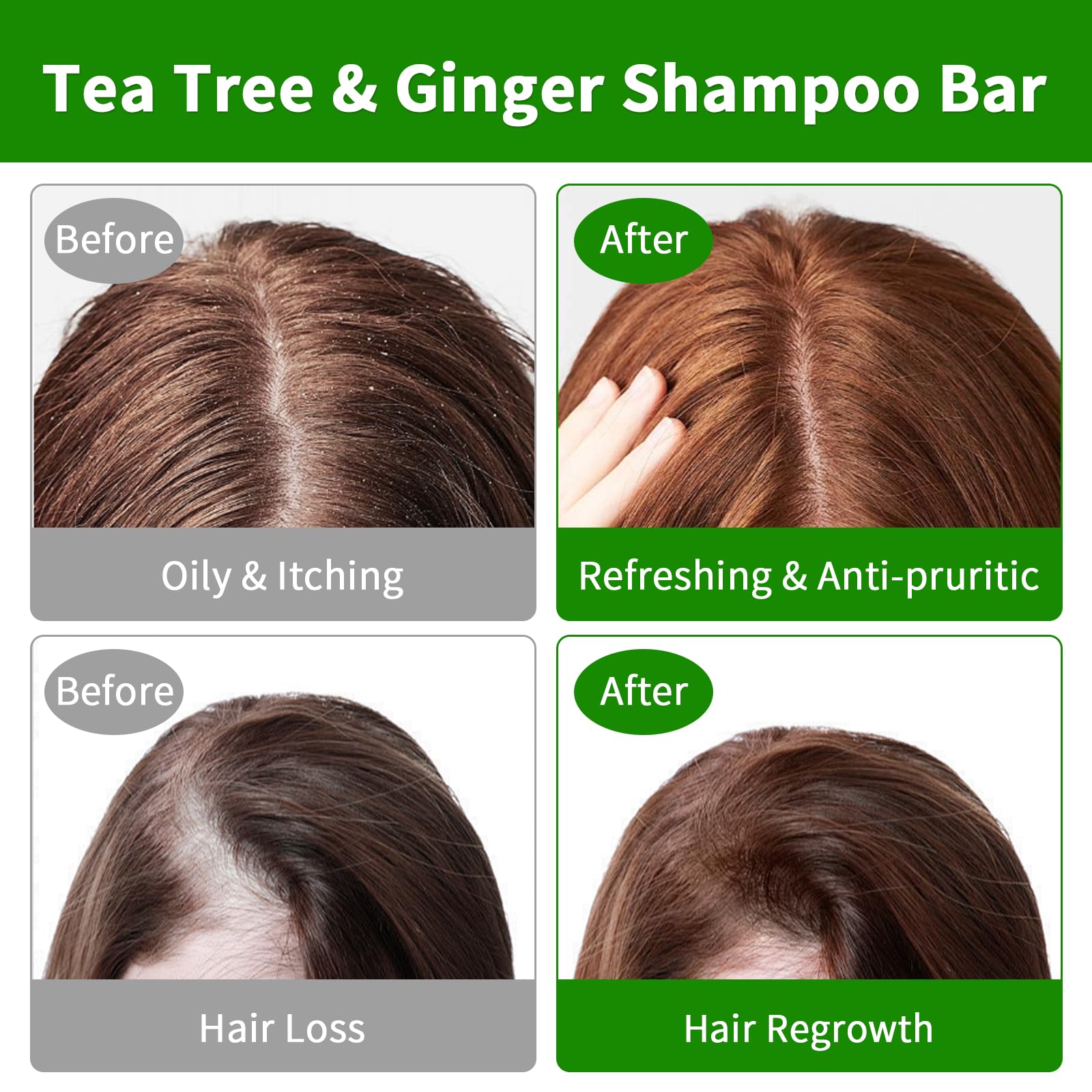 Pubpok Ginger & Tea Tree Bar Shampoo & Conditioner – Anti-Hair Loss, Growth Support, Clarifying Cleanse