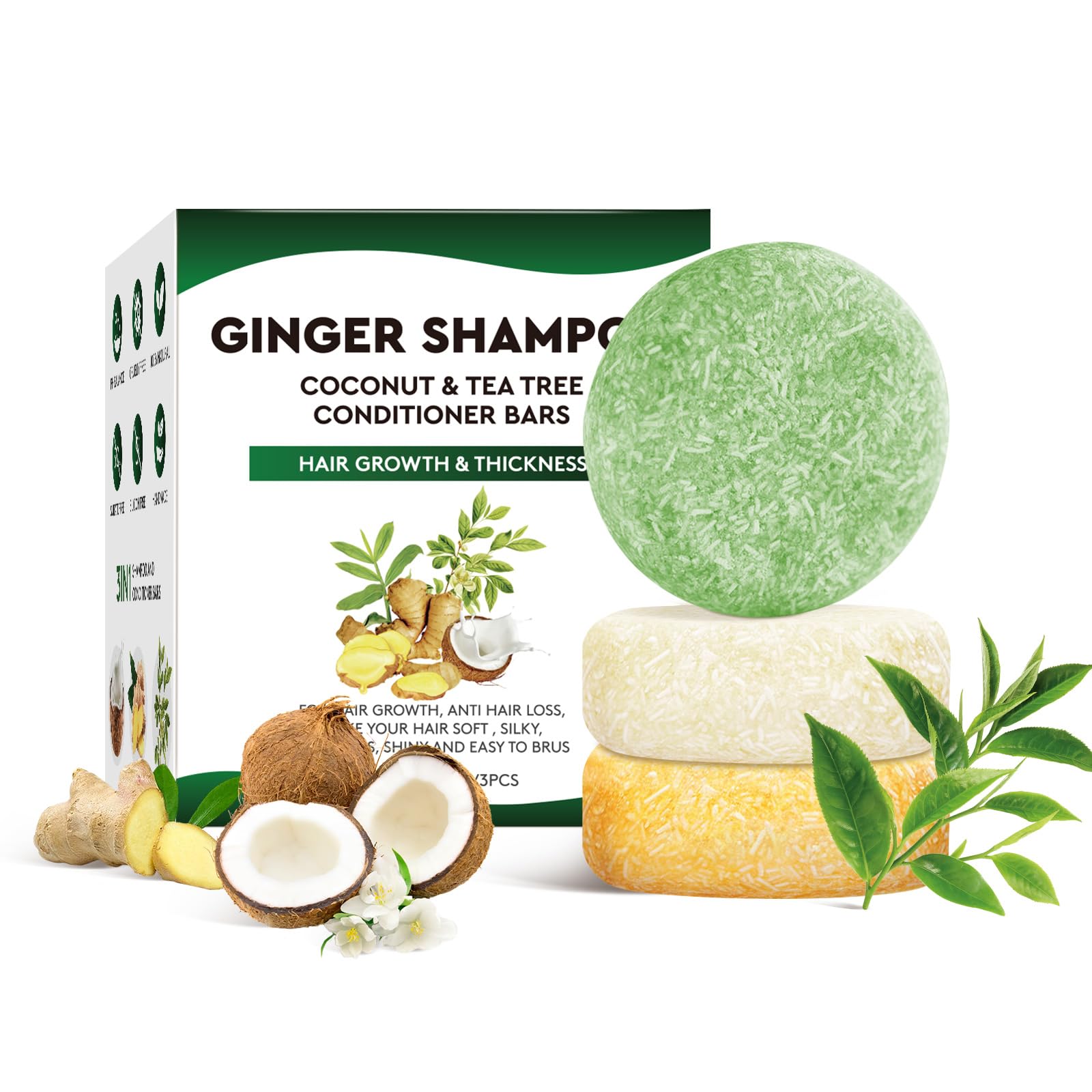Pubpok Ginger & Tea Tree Bar Shampoo & Conditioner – Anti-Hair Loss, Growth Support, Clarifying Cleanse
