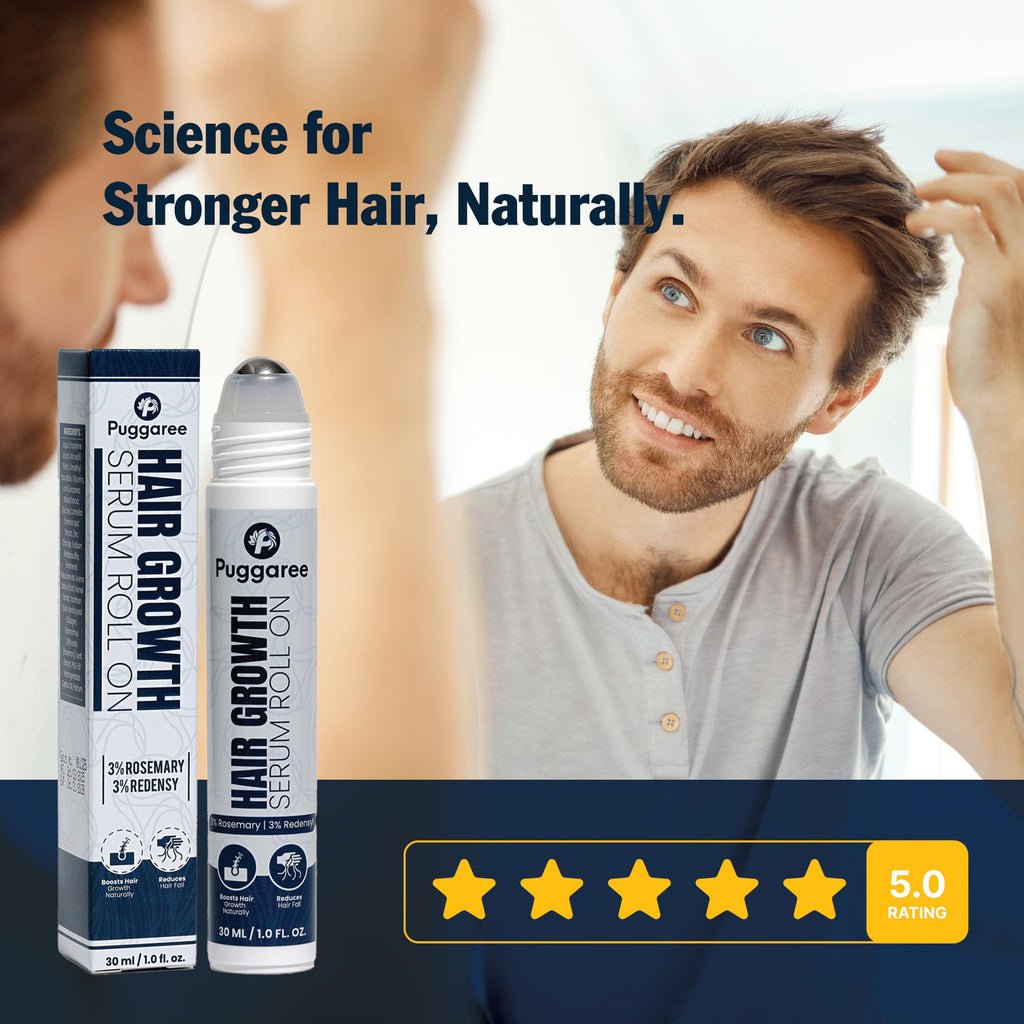 Rosemary Hair Growth Serum Roll-On 2-Pack – 3% Rosemary, 3% Redensyl, DHT-Blocking for Thicker, Fuller Hair | Puggaree