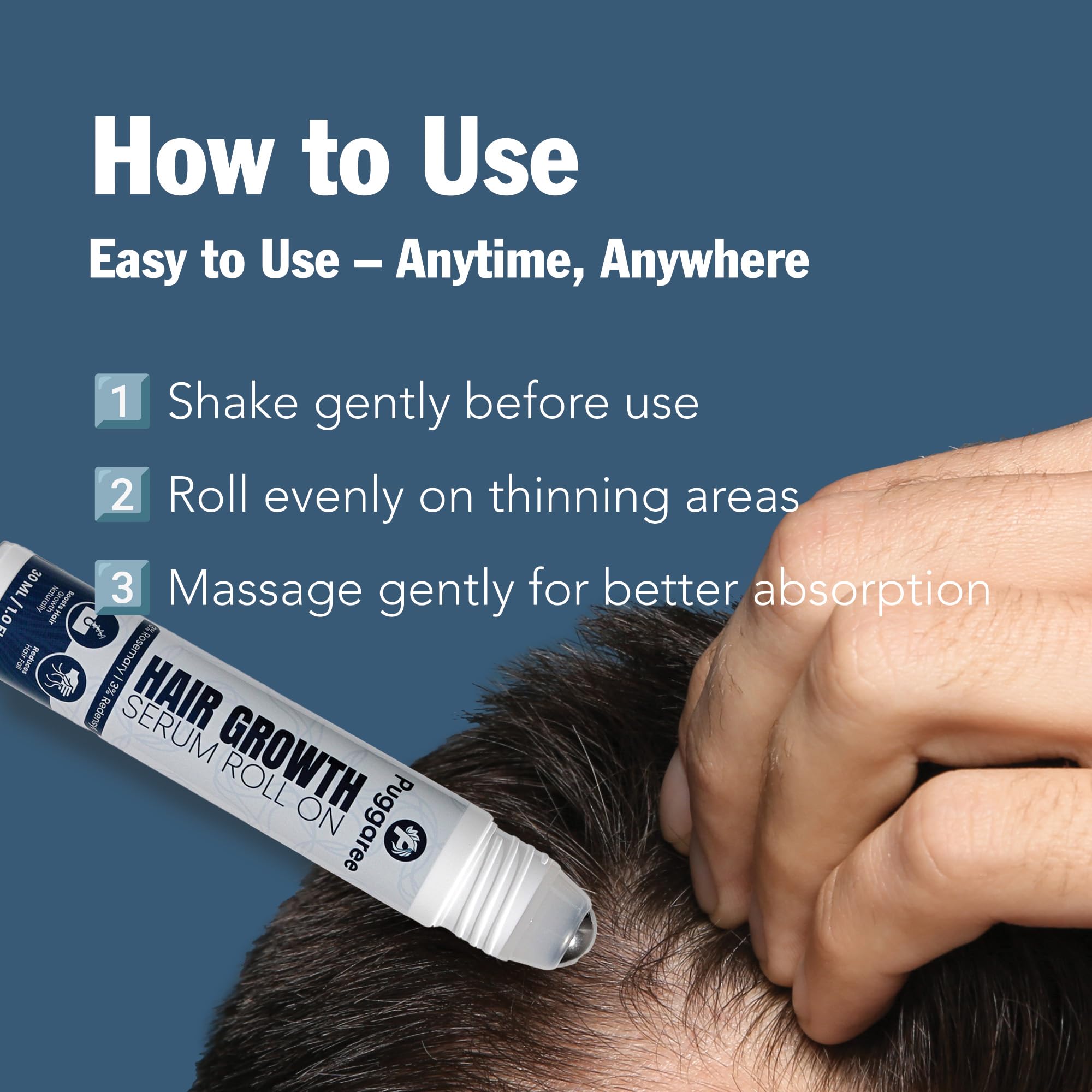Puggaree Rosemary Hair Growth Serum Roll-On 3-Pack – 3% Rosemary, 3% Redensyl, 2% Anagain