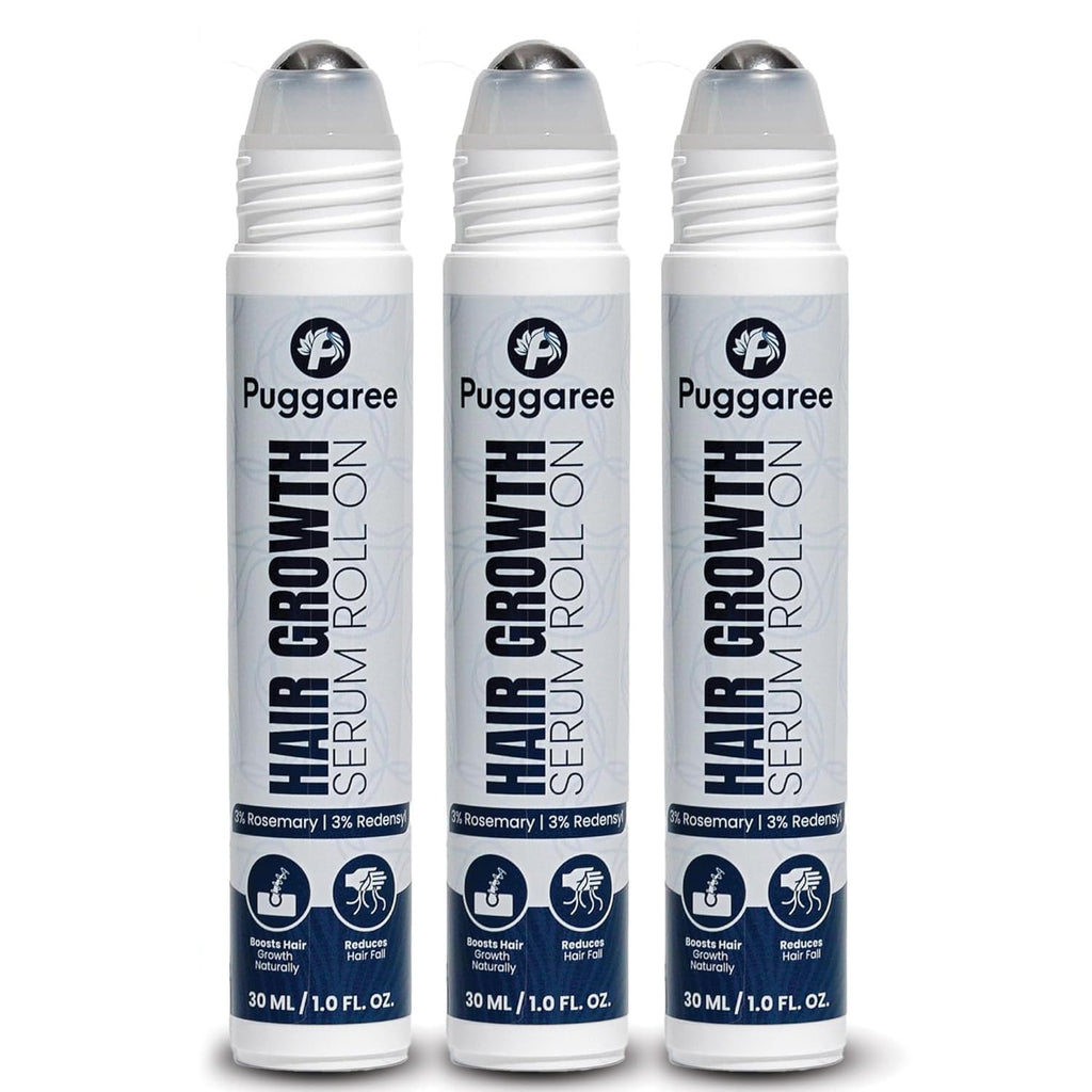 Puggaree Rosemary Hair Growth Serum Roll-On 3-Pack – 3% Rosemary, 3% Redensyl, 2% Anagain