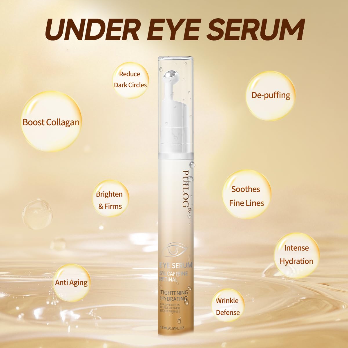 PUILOG 5% Caffeine Eye Cream – 360° Cryo Roller for Puffy Eyes & Dark Circles (15ml)
