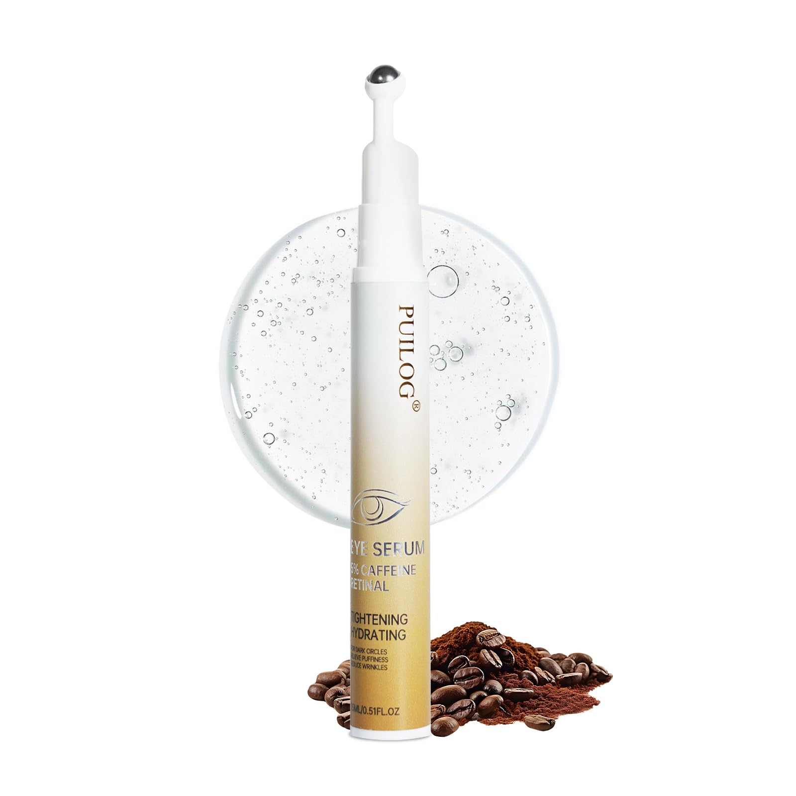 PUILOG 5% Caffeine Eye Cream – 360° Cryo Roller for Puffy Eyes & Dark Circles (15ml)