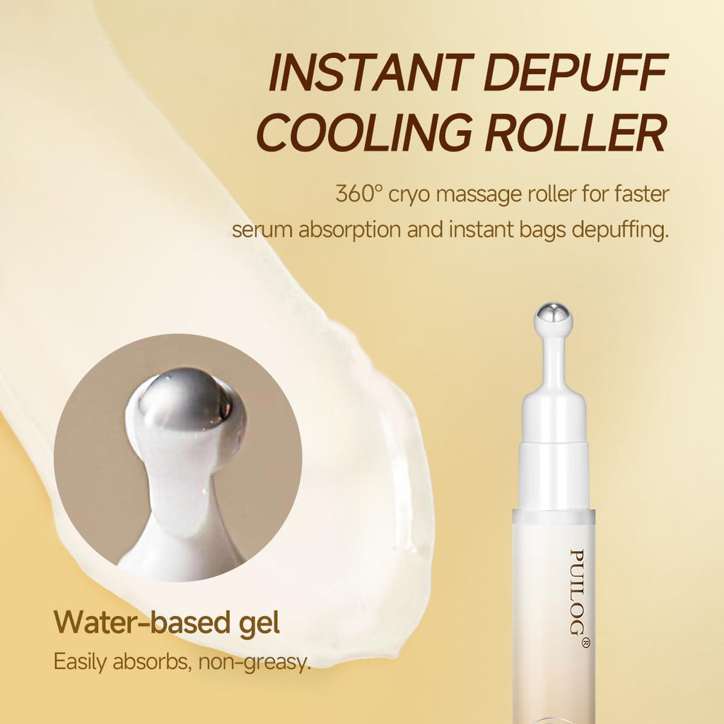 PUILOG 5% Caffeine Eye Cream – 360° Cryo Roller for Puffy Eyes & Dark Circles (15ml)