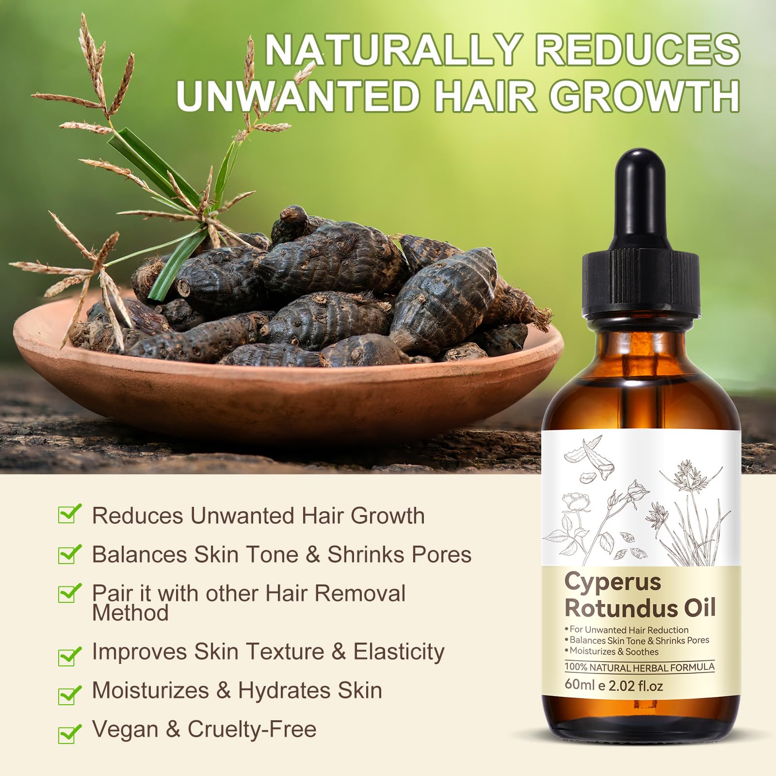 PULLING OIL Cyperus Rotundus Oil 2 Pack – Natural Hair Reduction & Smooth Skin
