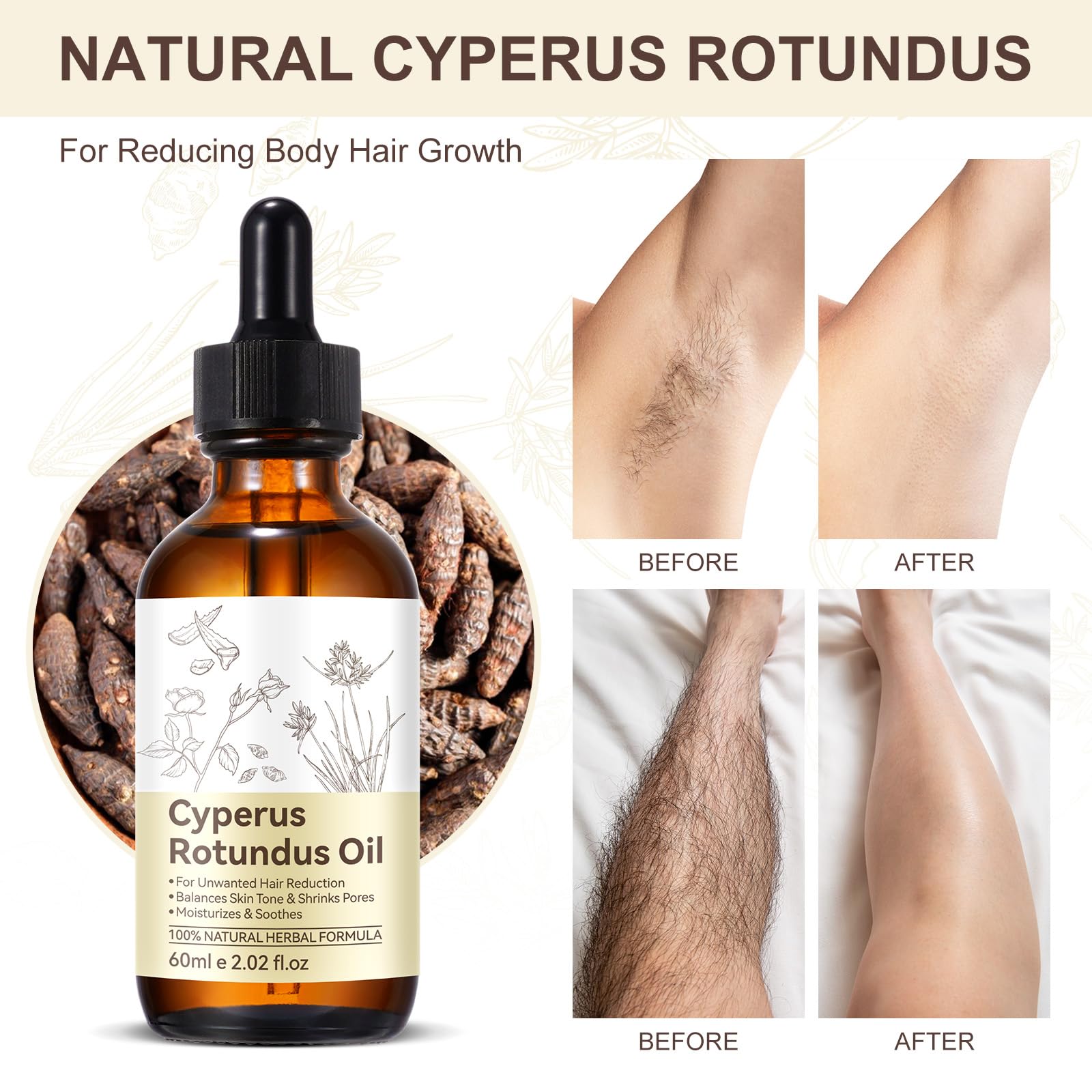 PULLING OIL Cyperus Rotundus Oil 2 Pack – Natural Hair Reduction & Smooth Skin