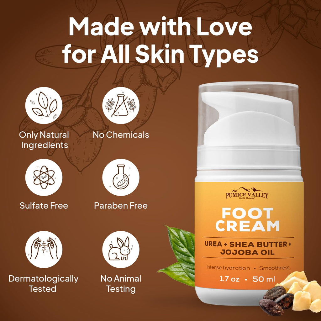 Pumice Valley Foot Cream for Dry, Cracked Heels – Natural Moisturizer with Urea & Shea Butter
