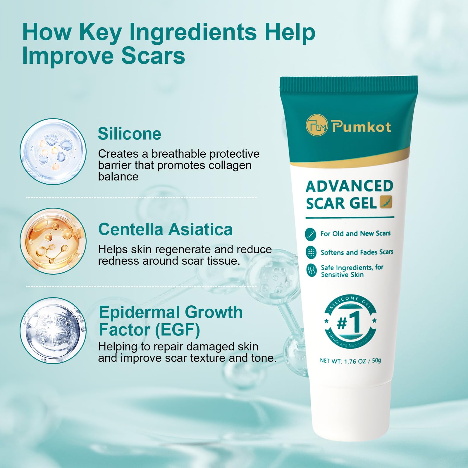 Pumkot Scar Cream Silicone Gel – Clinically Proven Scar Reduction, 1.76 oz