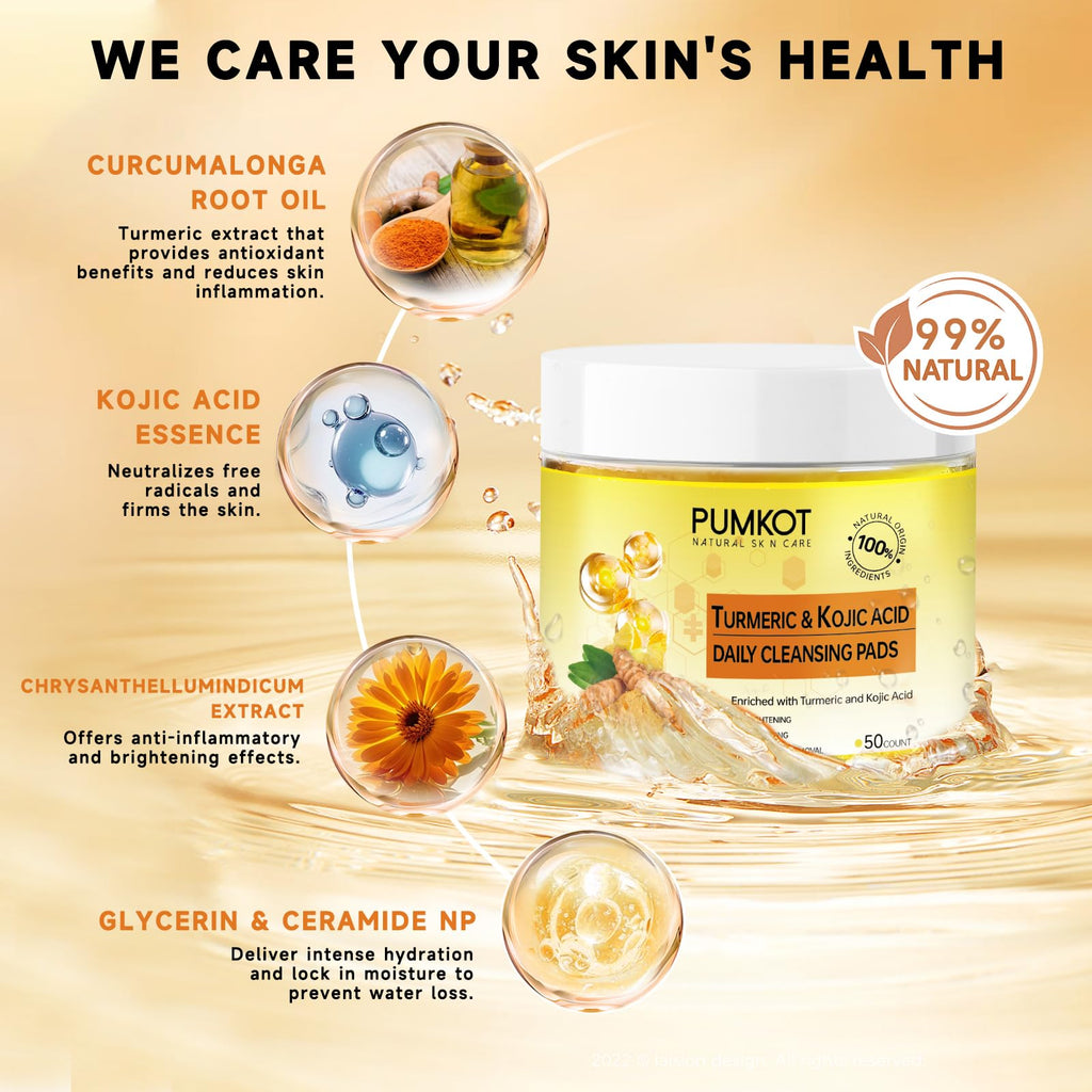 Pumkot Turmeric Kojic Acid Cleansing Pads – Gentle Exfoliation & Deep Clean (50 PCS)