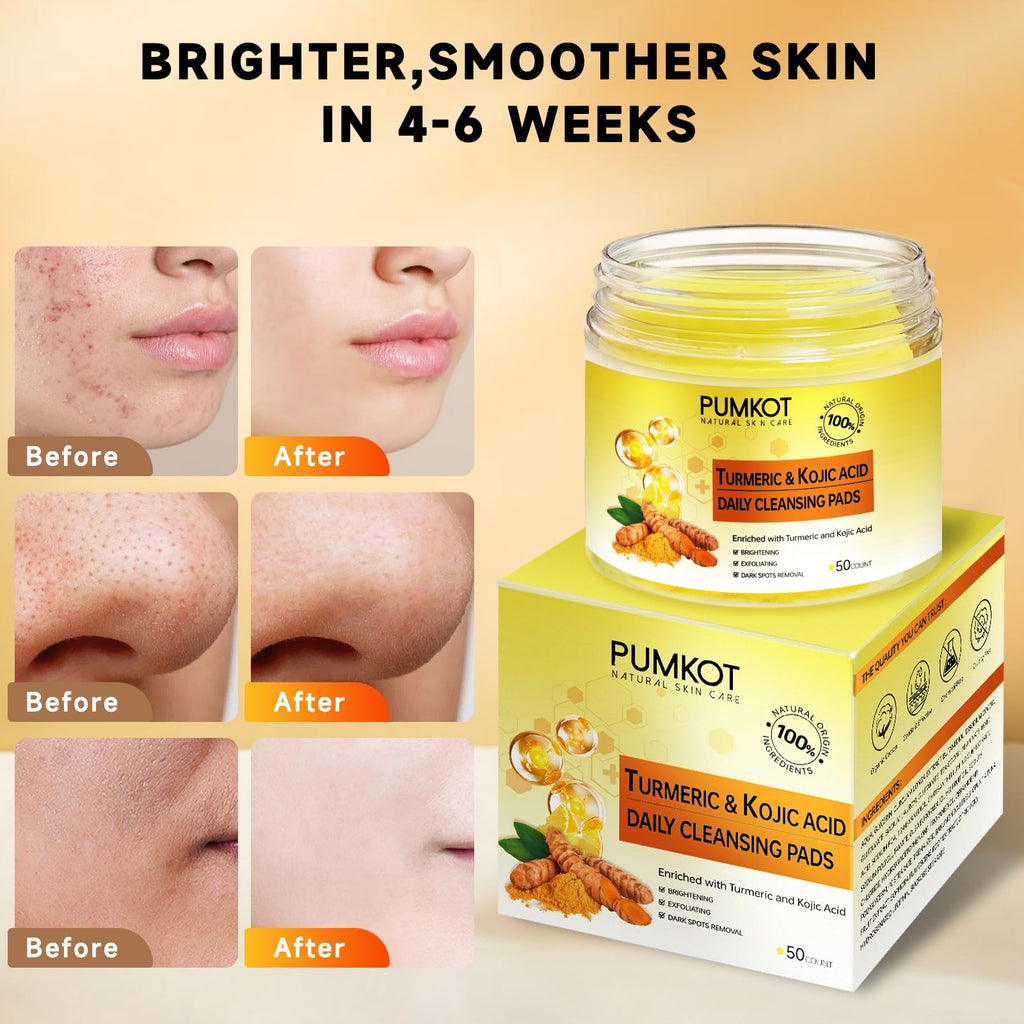 Pumkot Turmeric Kojic Acid Cleansing Pads – Gentle Exfoliation & Deep Clean (50 PCS)