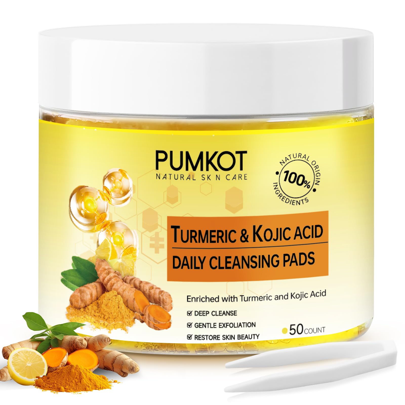 Pumkot Turmeric Kojic Acid Cleansing Pads – Gentle Exfoliation & Deep Clean (50 PCS)