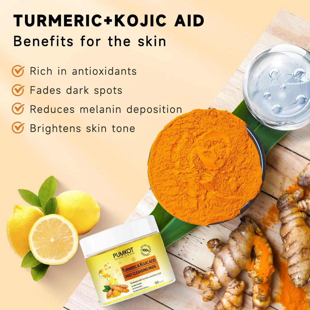 Pumkot Turmeric Kojic Acid Cleansing Pads – Gentle Exfoliation & Deep Clean (50 PCS)